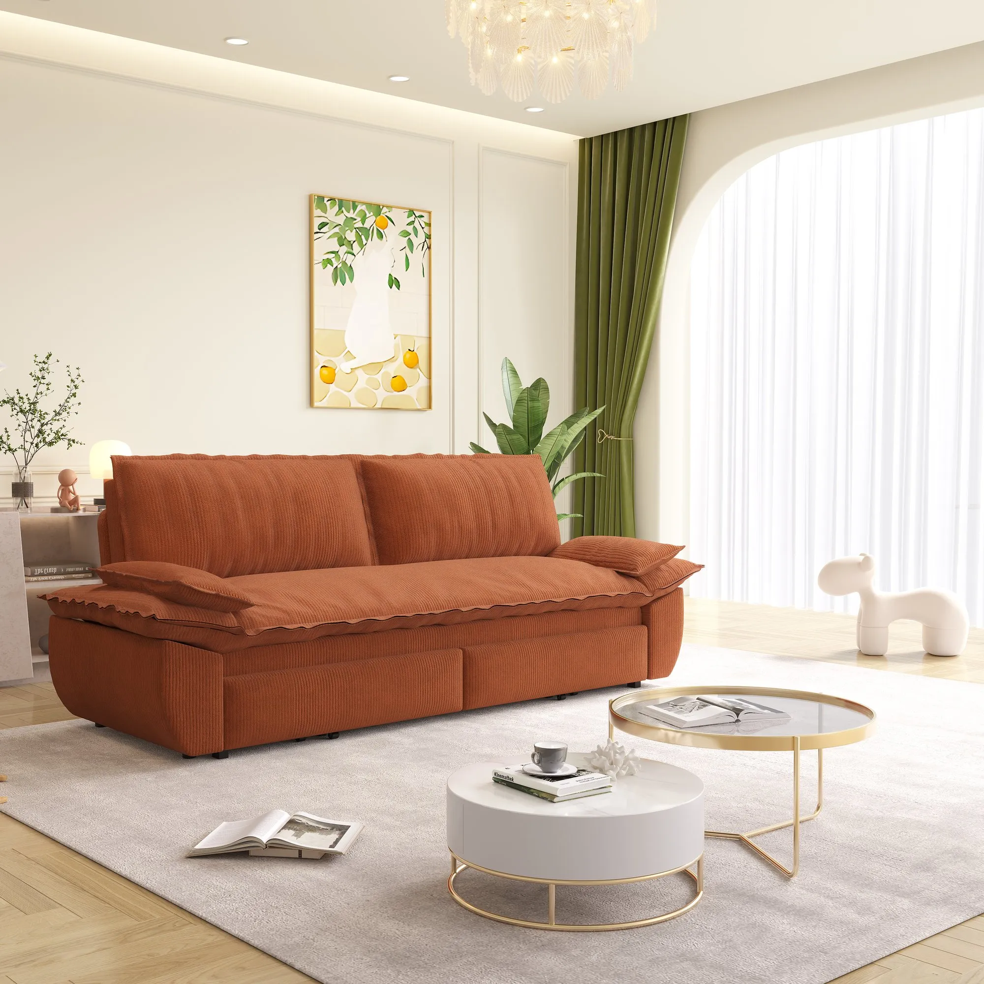 73.2-Inch Queen Pull-Out Sofa Bed, 3-in-1 Corduroy Sleeper