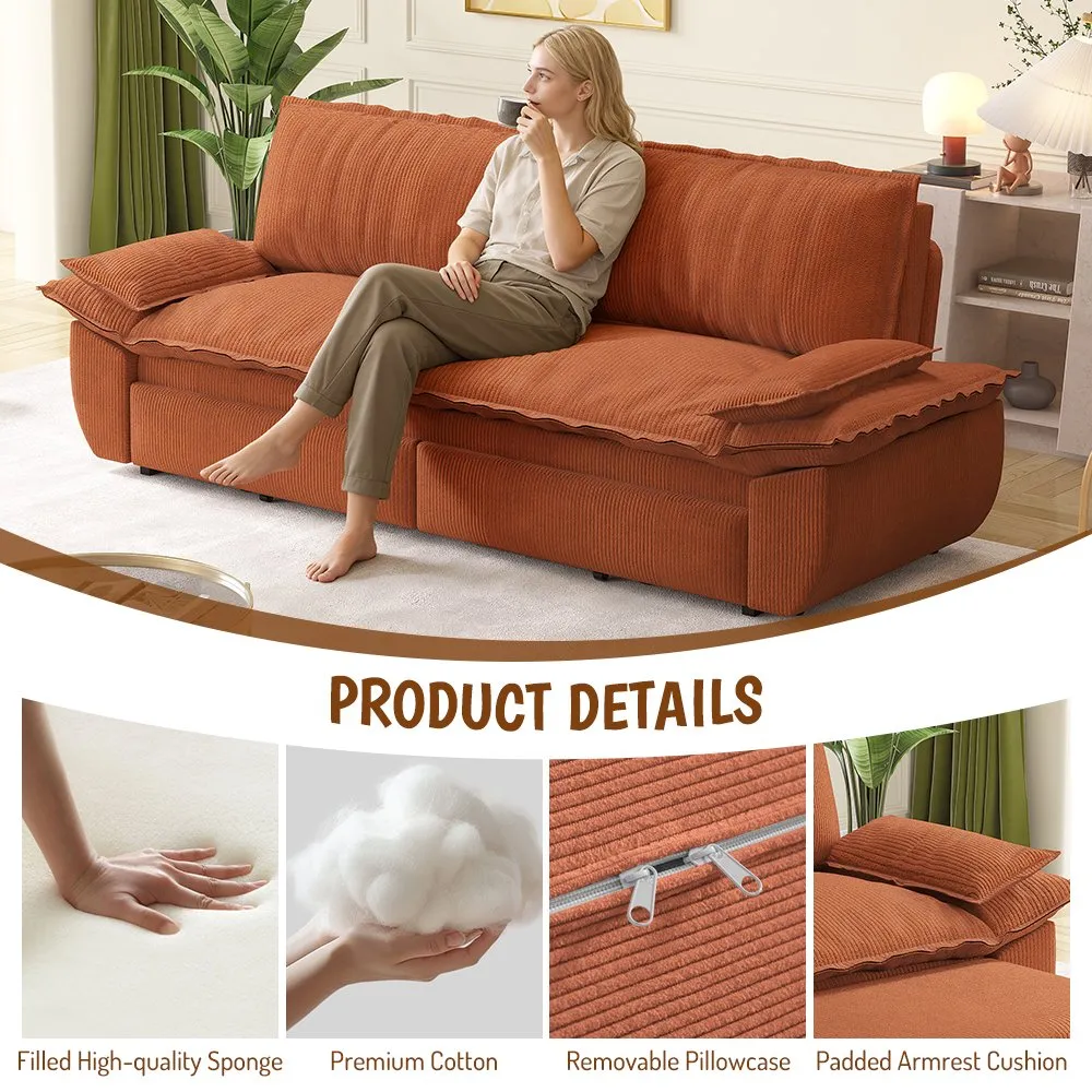 73.2-Inch Queen Pull-Out Sofa Bed, 3-in-1 Corduroy Sleeper