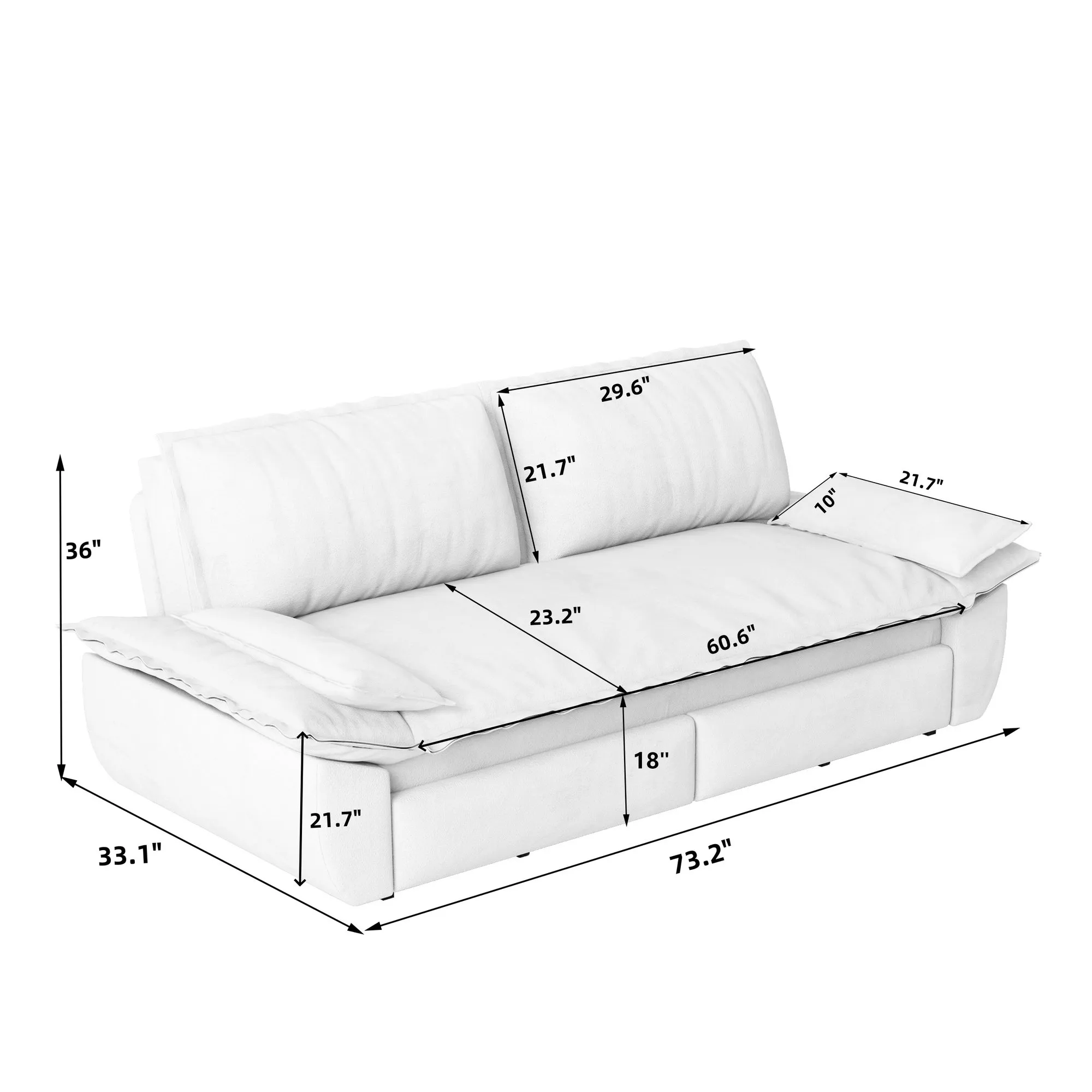 73.2-Inch Queen Pull-Out Sofa Bed, 3-in-1 Corduroy Sleeper