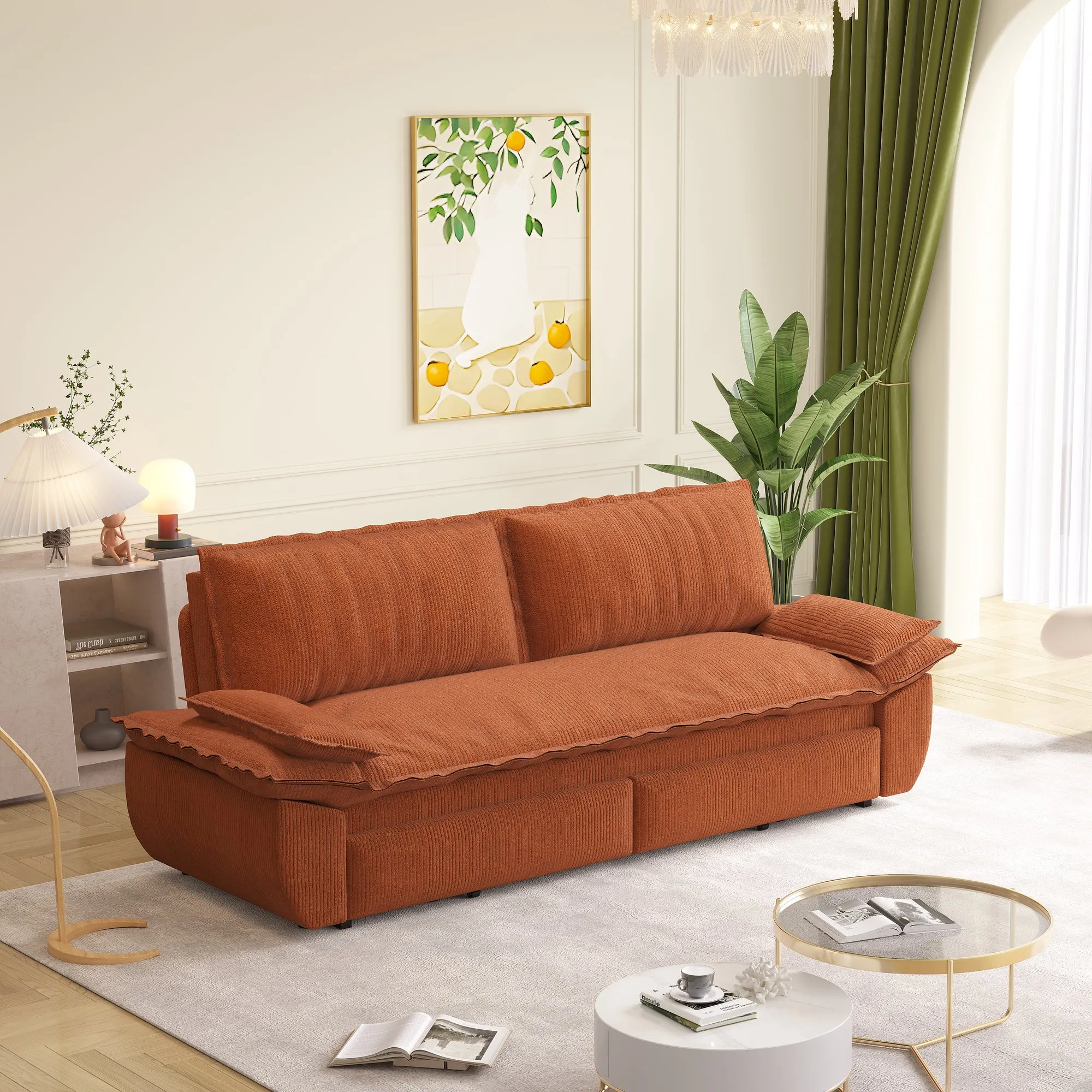 73.2-Inch Queen Pull-Out Sofa Bed, 3-in-1 Corduroy Sleeper