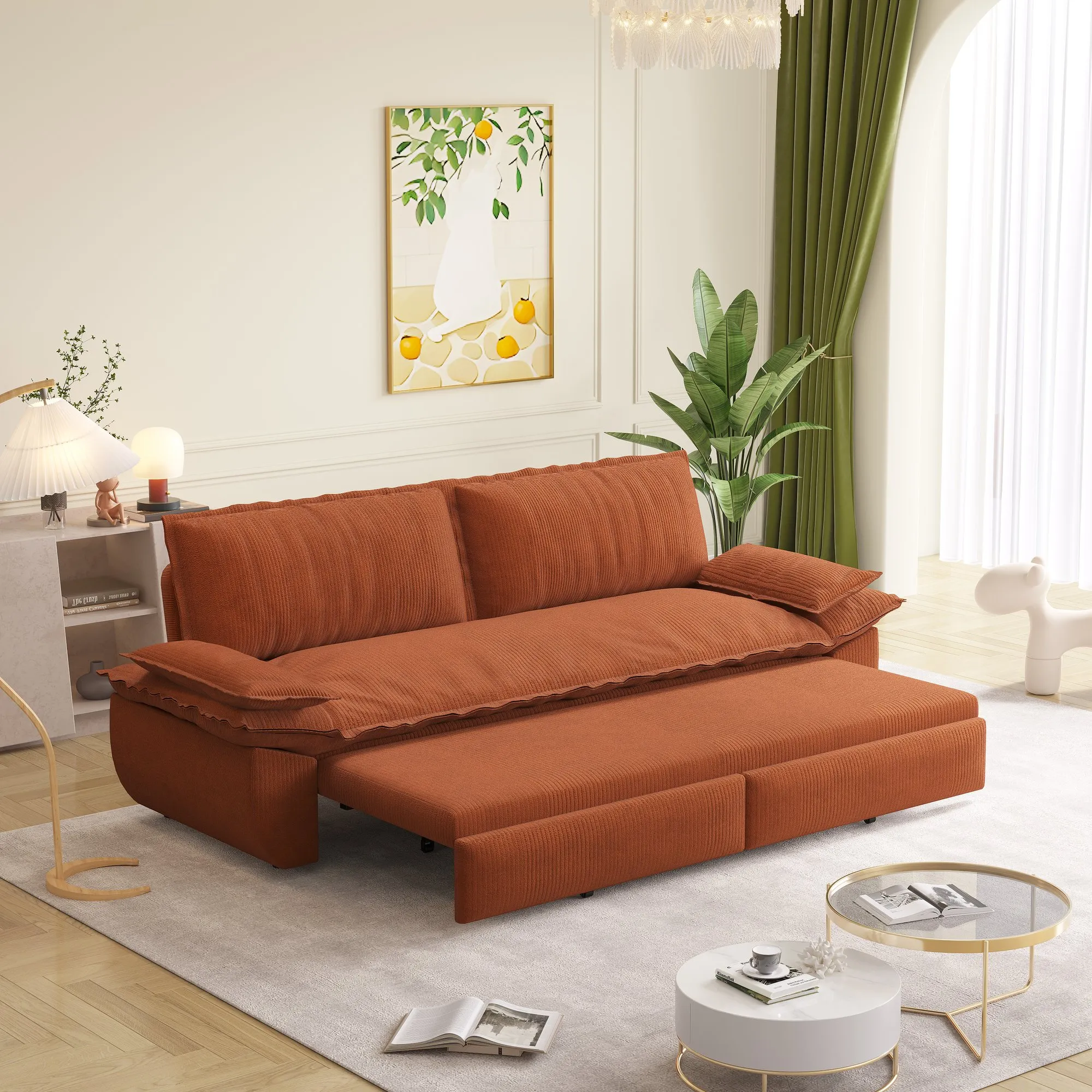 73.2-Inch Queen Pull-Out Sofa Bed, 3-in-1 Corduroy Sleeper