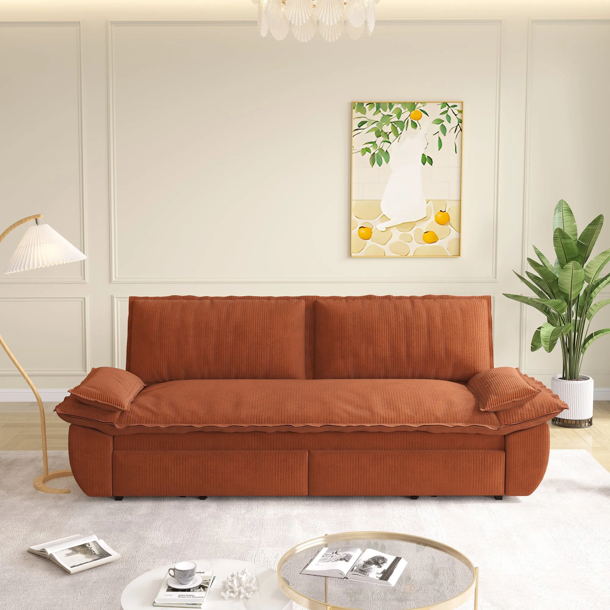 73.2-Inch Queen Pull-Out Sofa Bed, 3-in-1 Corduroy Sleeper