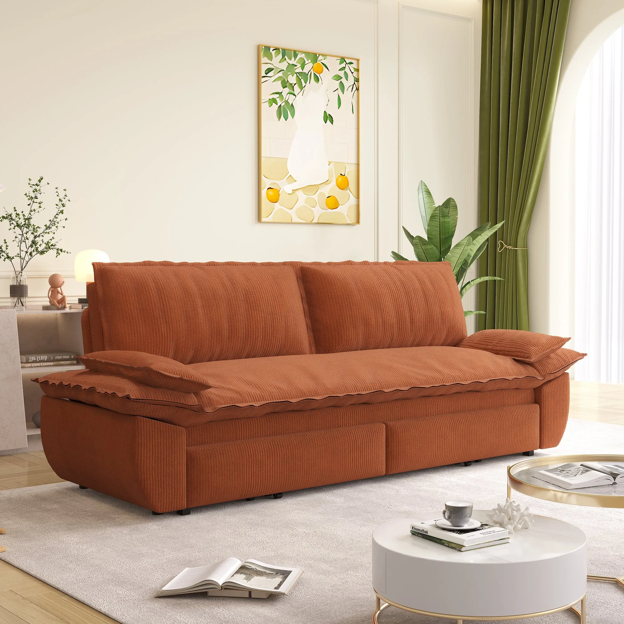 73.2-Inch Queen Pull-Out Sofa Bed, 3-in-1 Corduroy Sleeper