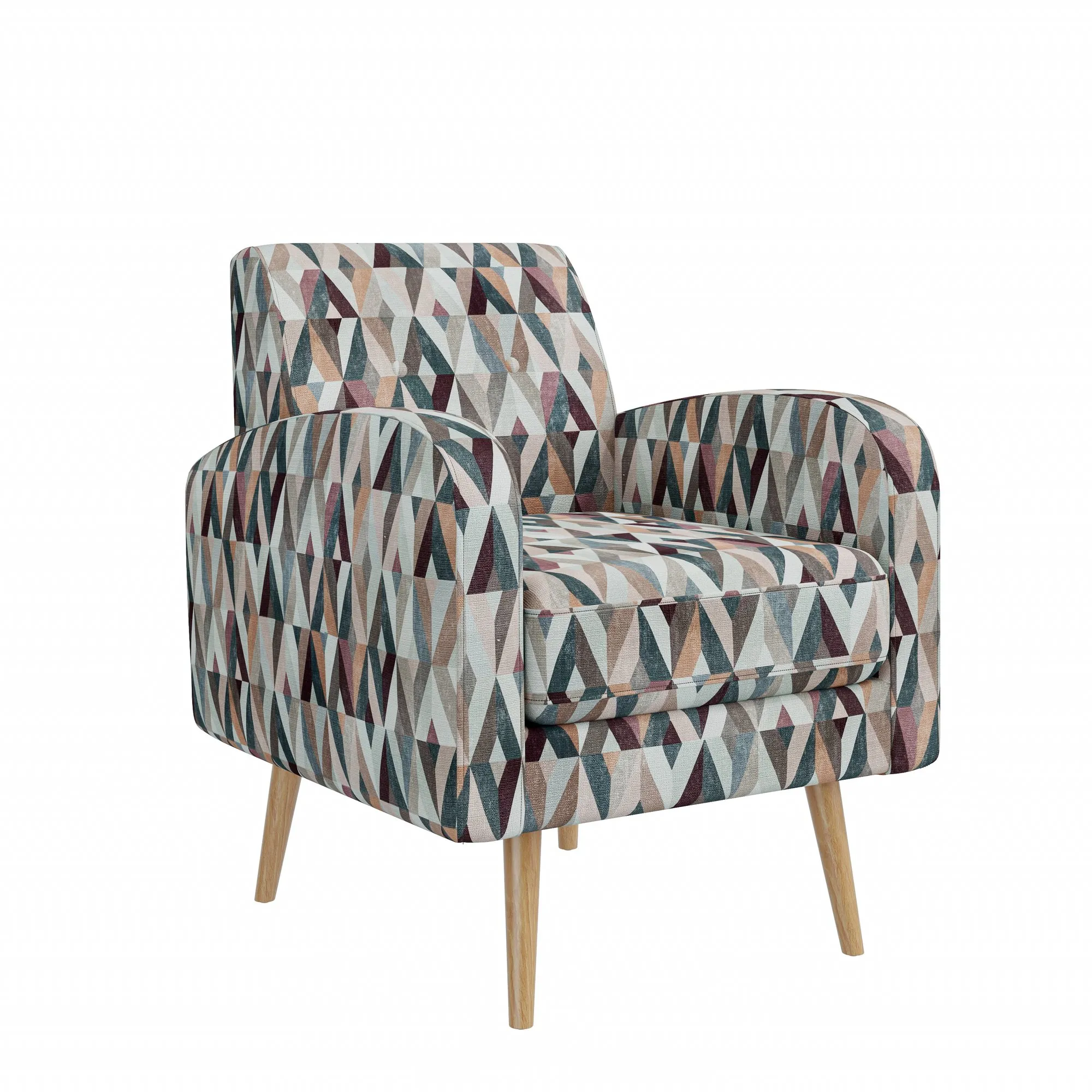 Darien Accent Arm Chair in Red and Tan Prism Pattern with Natural Solid Wood Legs