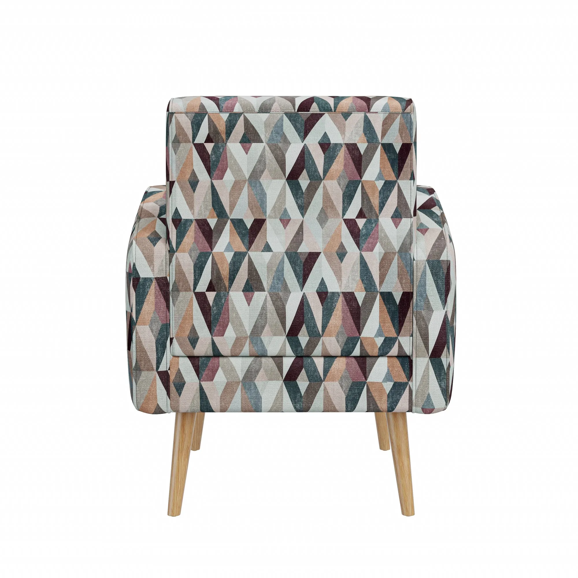 Darien Accent Arm Chair in Red and Tan Prism Pattern with Natural Solid Wood Legs