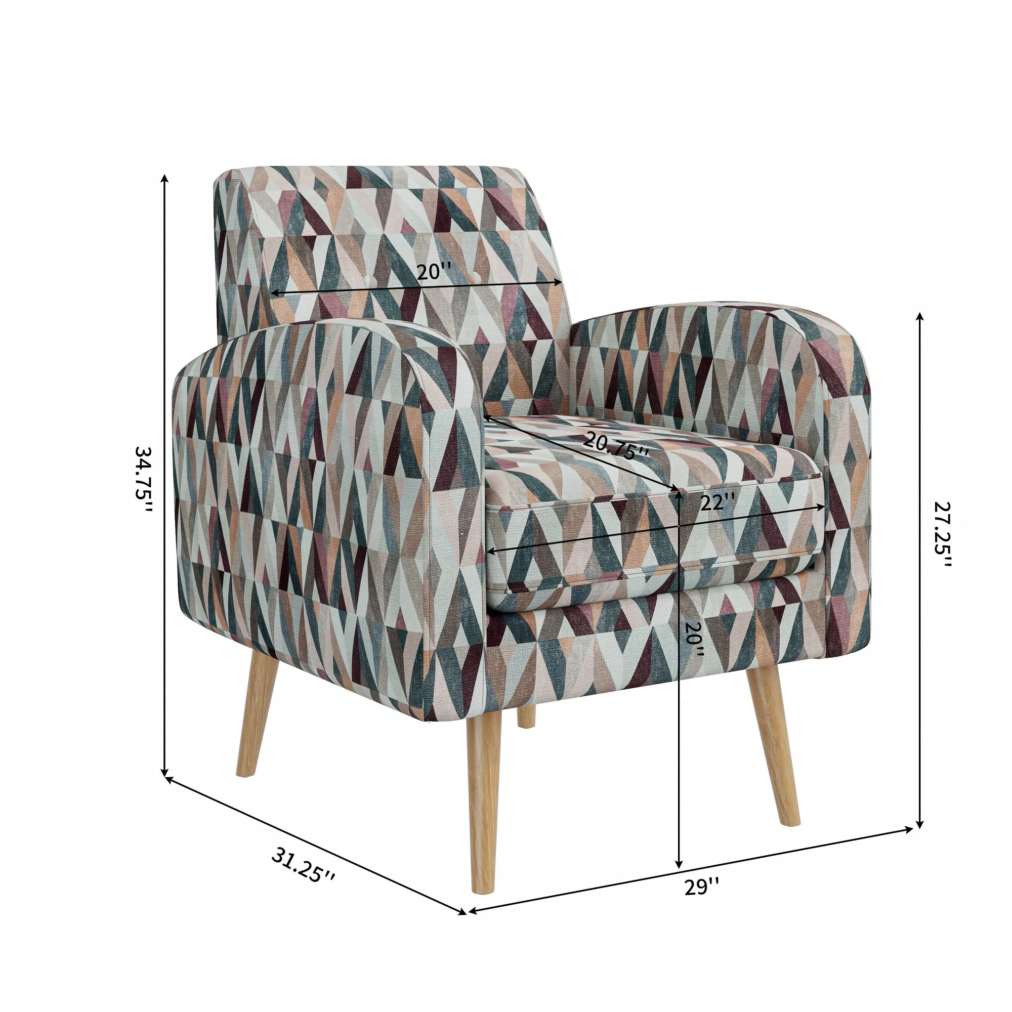 Darien Accent Arm Chair in Red and Tan Prism Pattern with Natural Solid Wood Legs