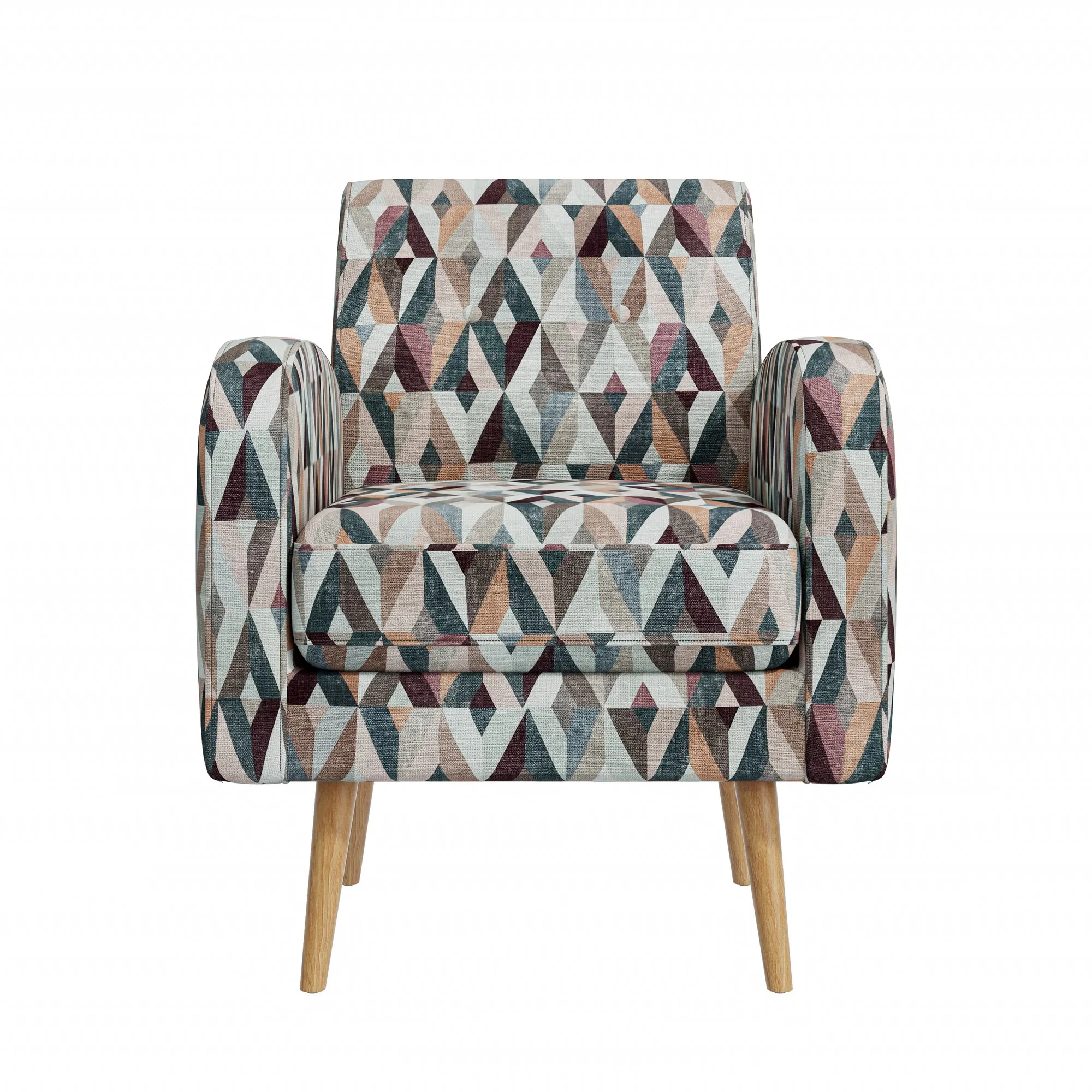 Darien Accent Arm Chair in Red and Tan Prism Pattern with Natural Solid Wood Legs