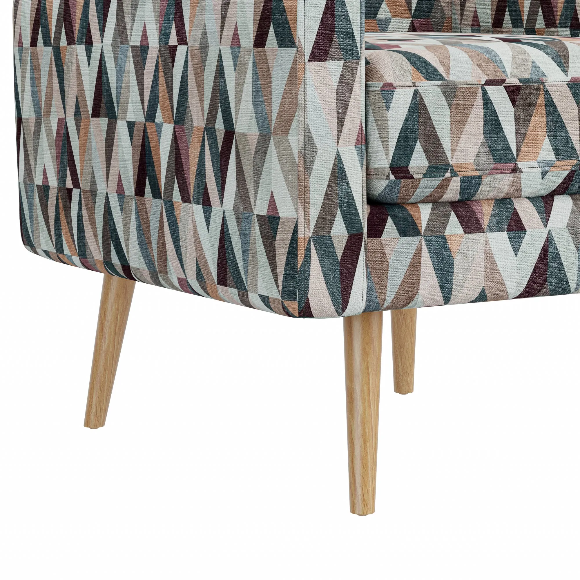 Darien Accent Arm Chair in Red and Tan Prism Pattern with Natural Solid Wood Legs