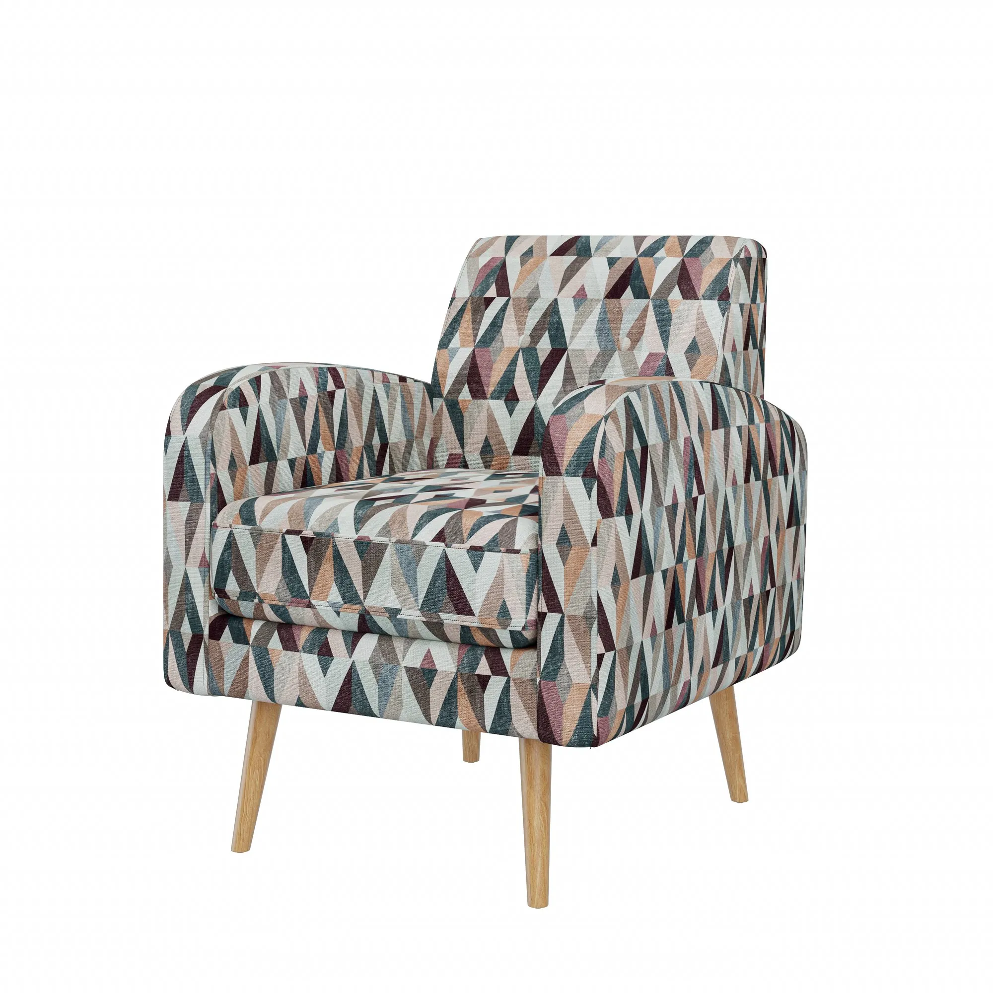Darien Accent Arm Chair in Red and Tan Prism Pattern with Natural Solid Wood Legs