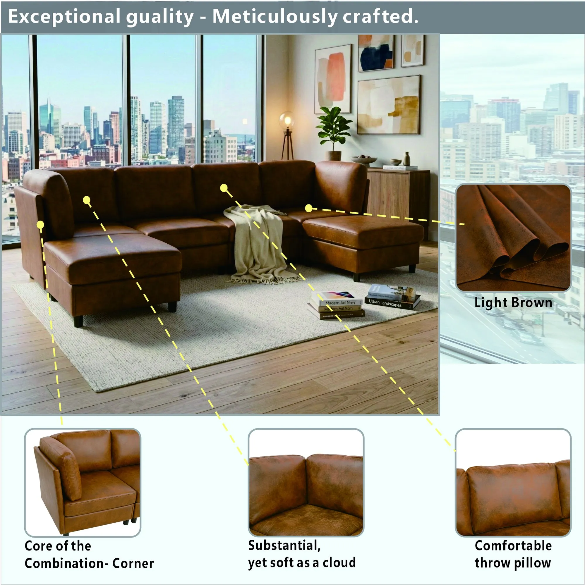 Modern Modular Corner Sofa  Foil fabric  Freely Configurable with