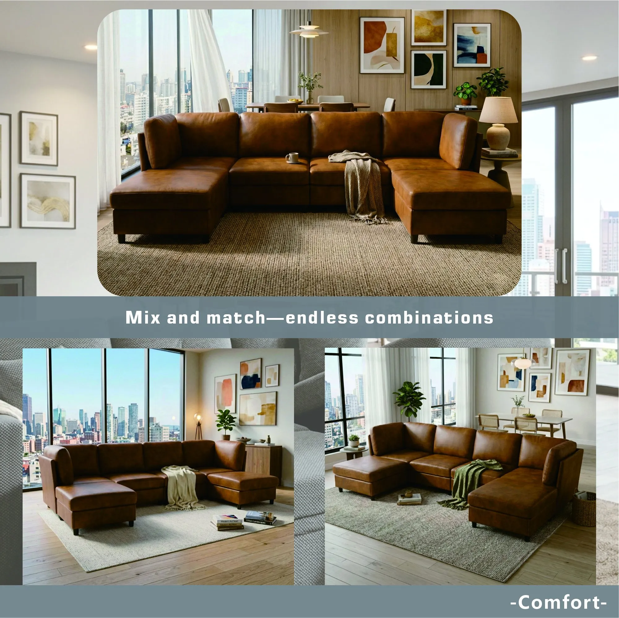 Modern Modular Corner Sofa  Foil fabric  Freely Configurable with