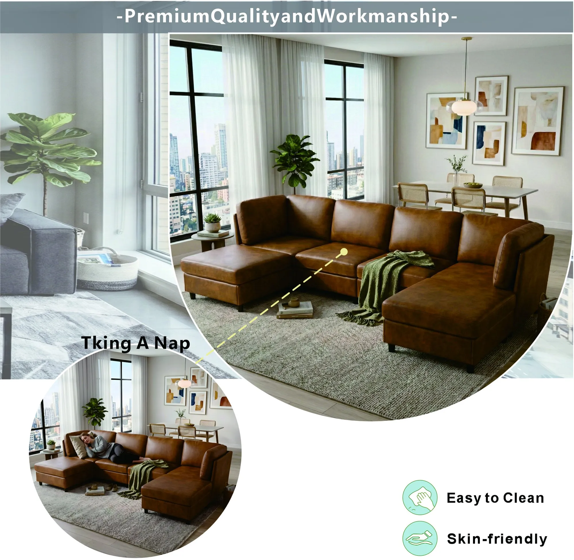 Modern Modular Corner Sofa  Foil fabric  Freely Configurable with