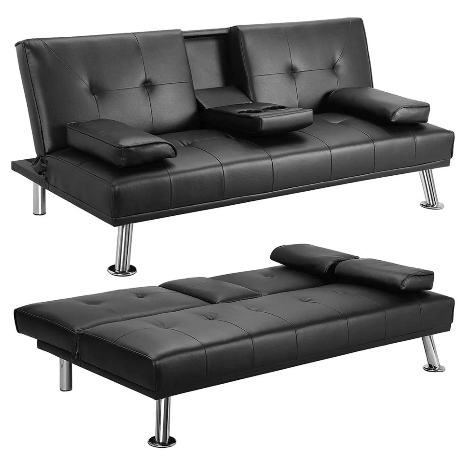 MEGA Faux Leather Futon Sofa Bed, Modern Convertible Folding