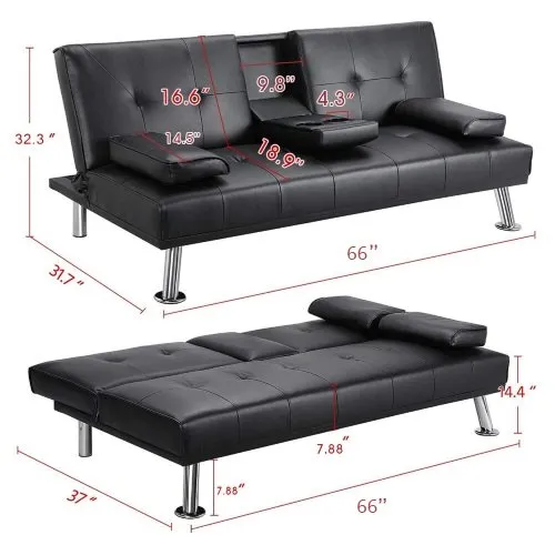 MEGA Faux Leather Futon Sofa Bed, Modern Convertible Folding