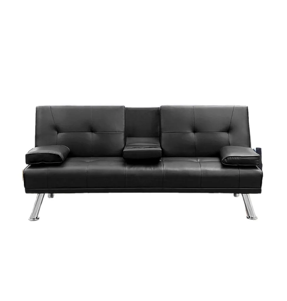 MEGA Faux Leather Futon Sofa Bed, Modern Convertible Folding