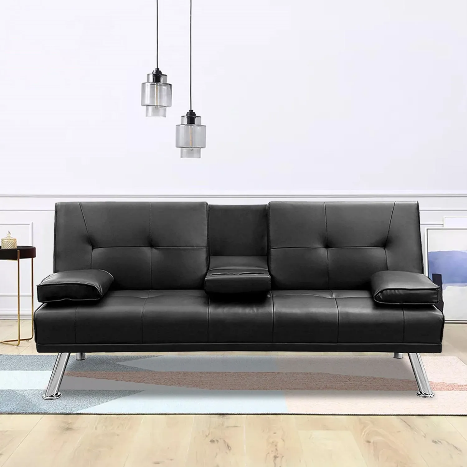 MEGA Faux Leather Futon Sofa Bed, Modern Convertible Folding