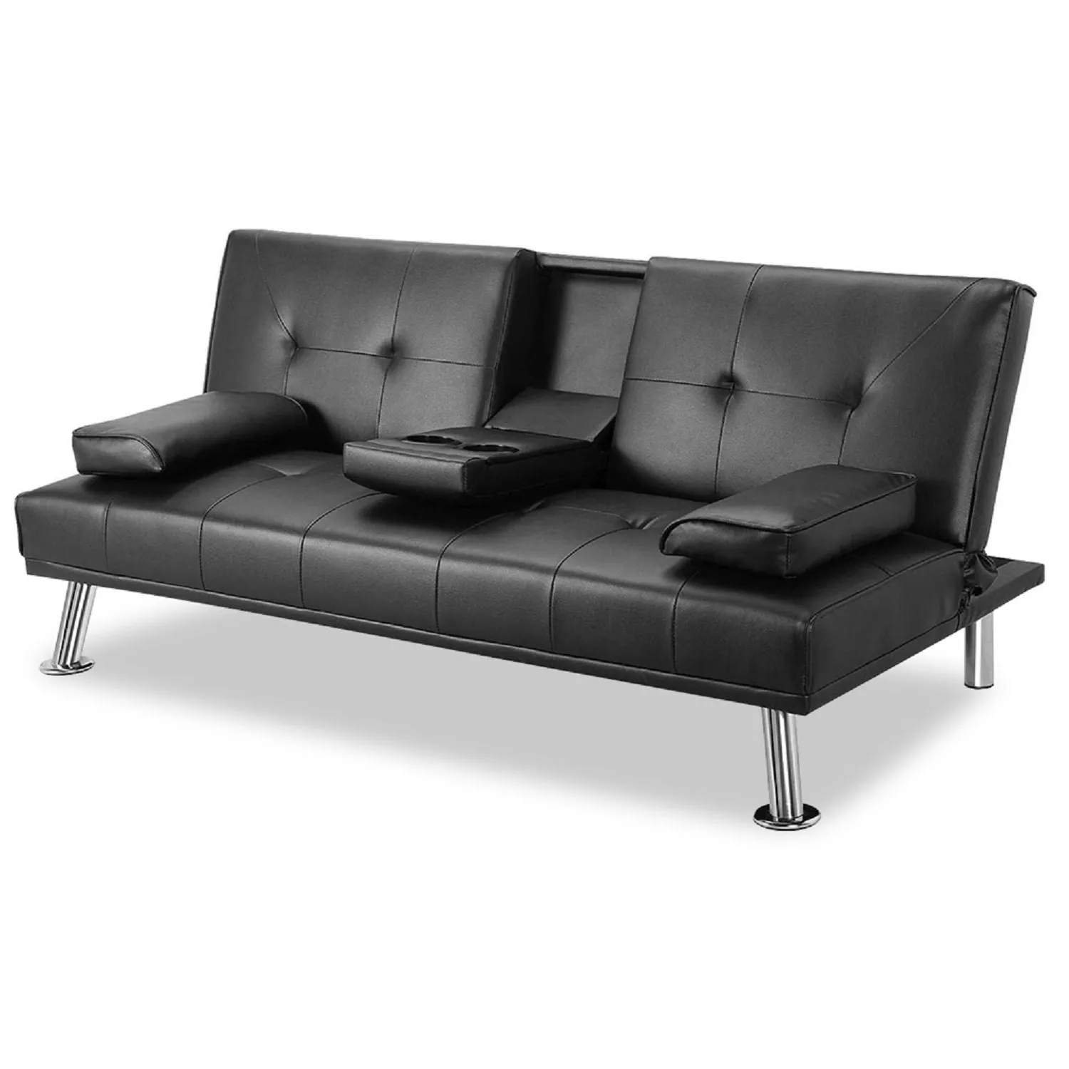 MEGA Faux Leather Futon Sofa Bed, Modern Convertible Folding