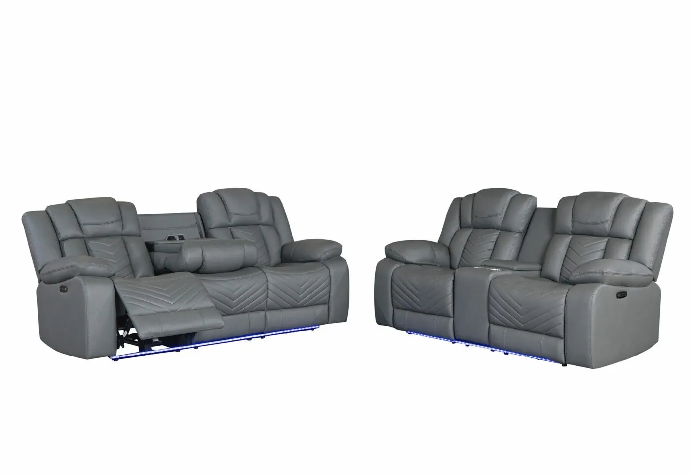 RAIZE GREY 10 POWER CONSOLE RECLINING LOVESEAT WITH LED
