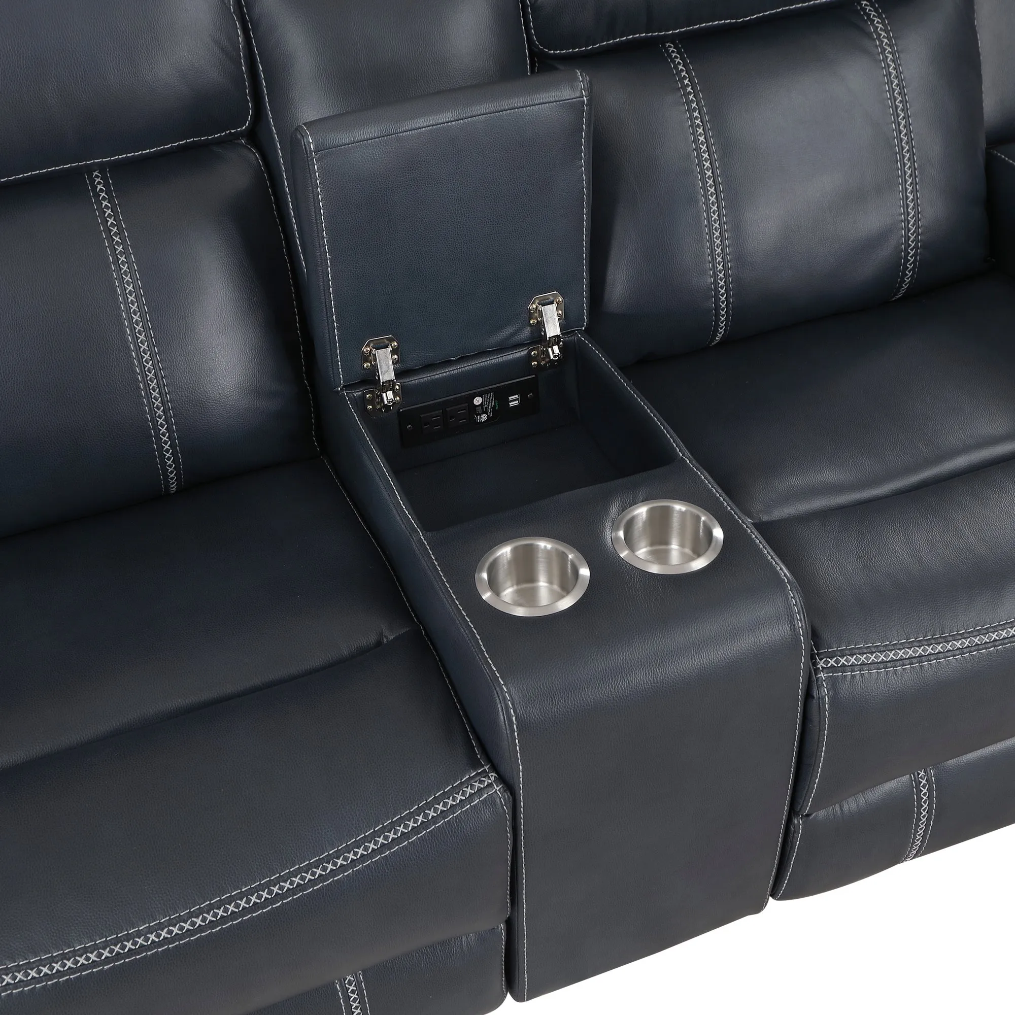 Dual Reclining Loveseat with Center Console, Modern Blue