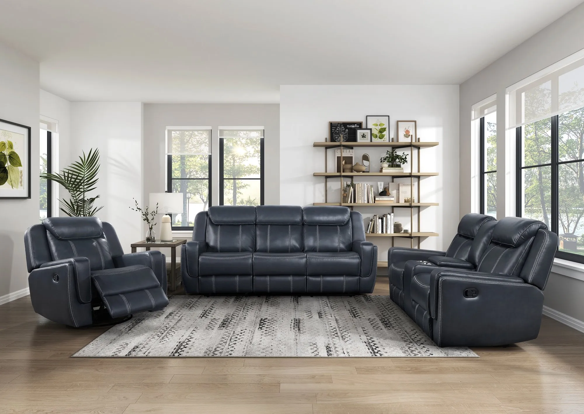Dual Reclining Loveseat with Center Console, Modern Blue