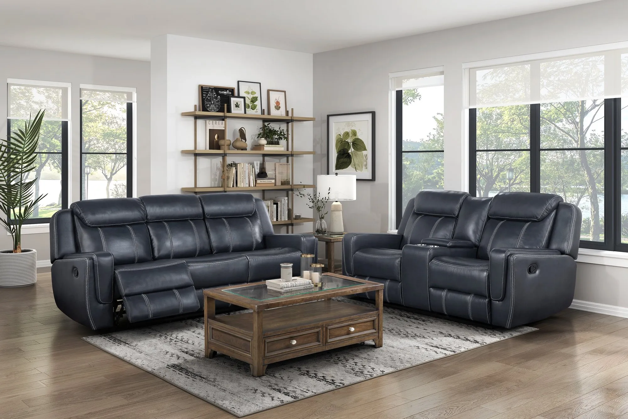 Dual Reclining Loveseat with Center Console, Modern Blue