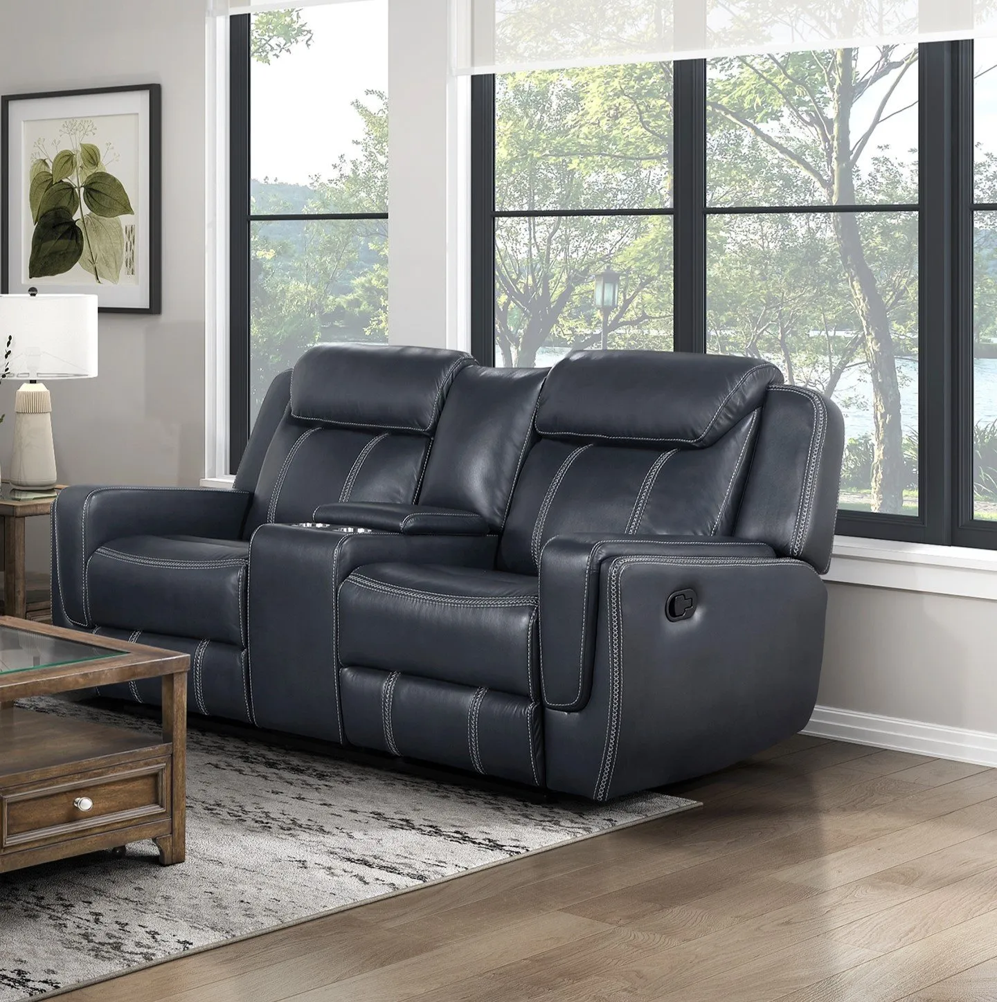 Dual Reclining Loveseat with Center Console, Modern Blue
