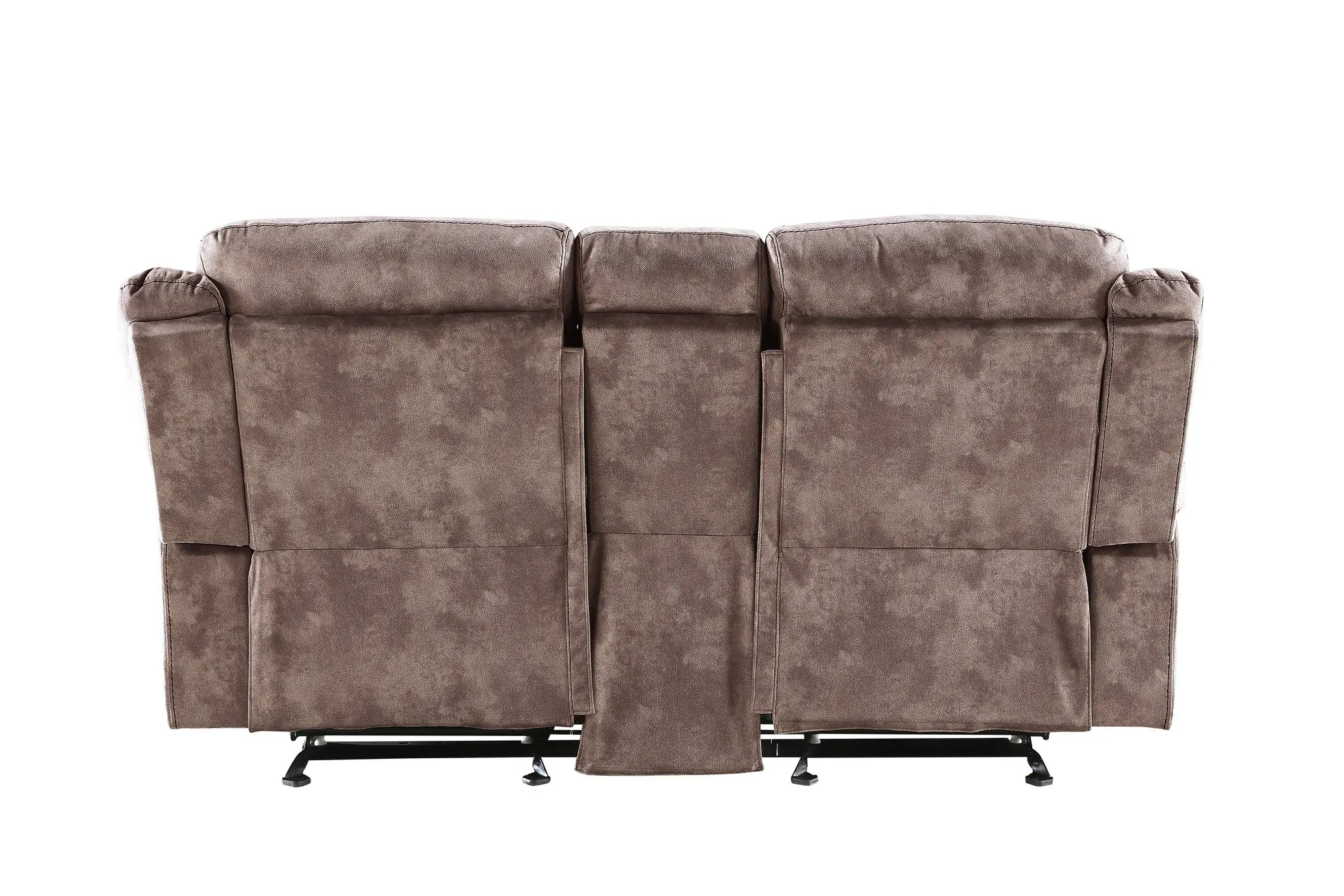 Zubaida Two Tone Chocolate Velvet Recliner Loveseat w/USB Port & Console
