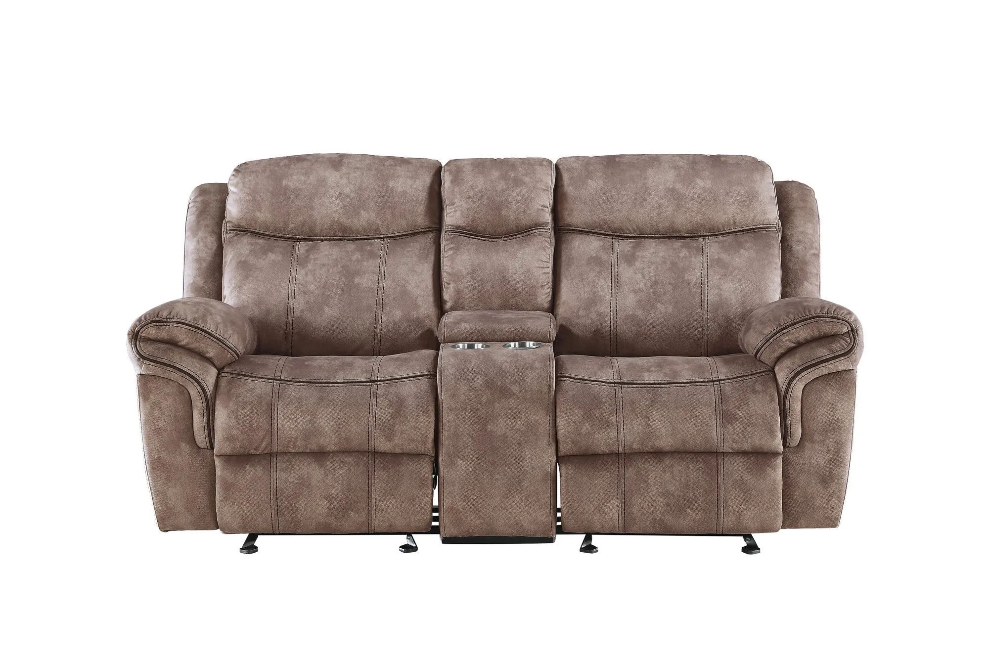 Zubaida Two Tone Chocolate Velvet Recliner Loveseat w/USB Port & Console