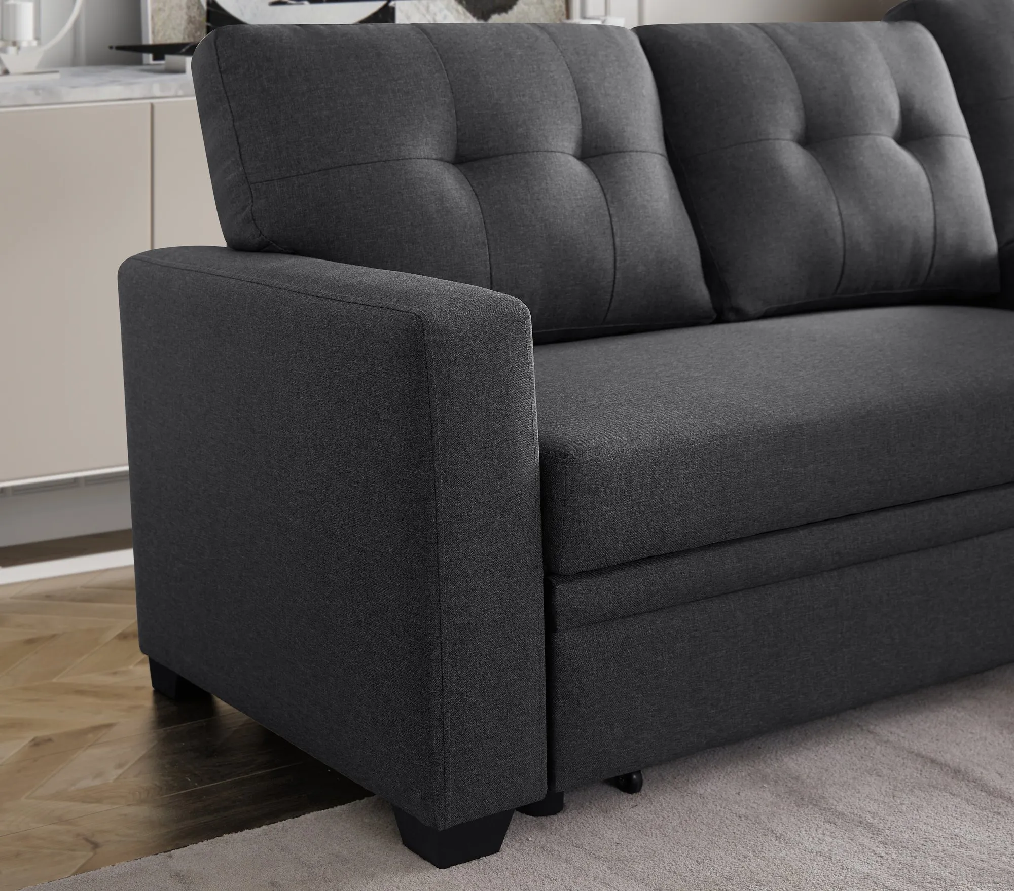 Convertible Upholstered Sectional Sofa with Pull-out Chaise