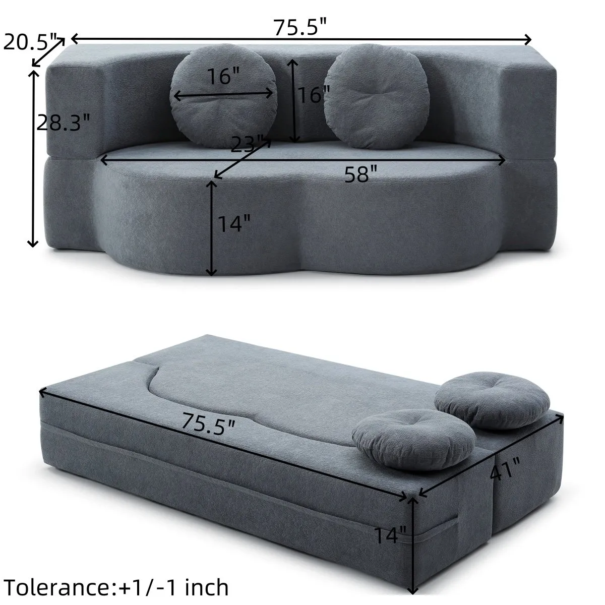 2-in-1 Cotton Linen Folding Sofa Bed with Pillow, Twin Sleeper