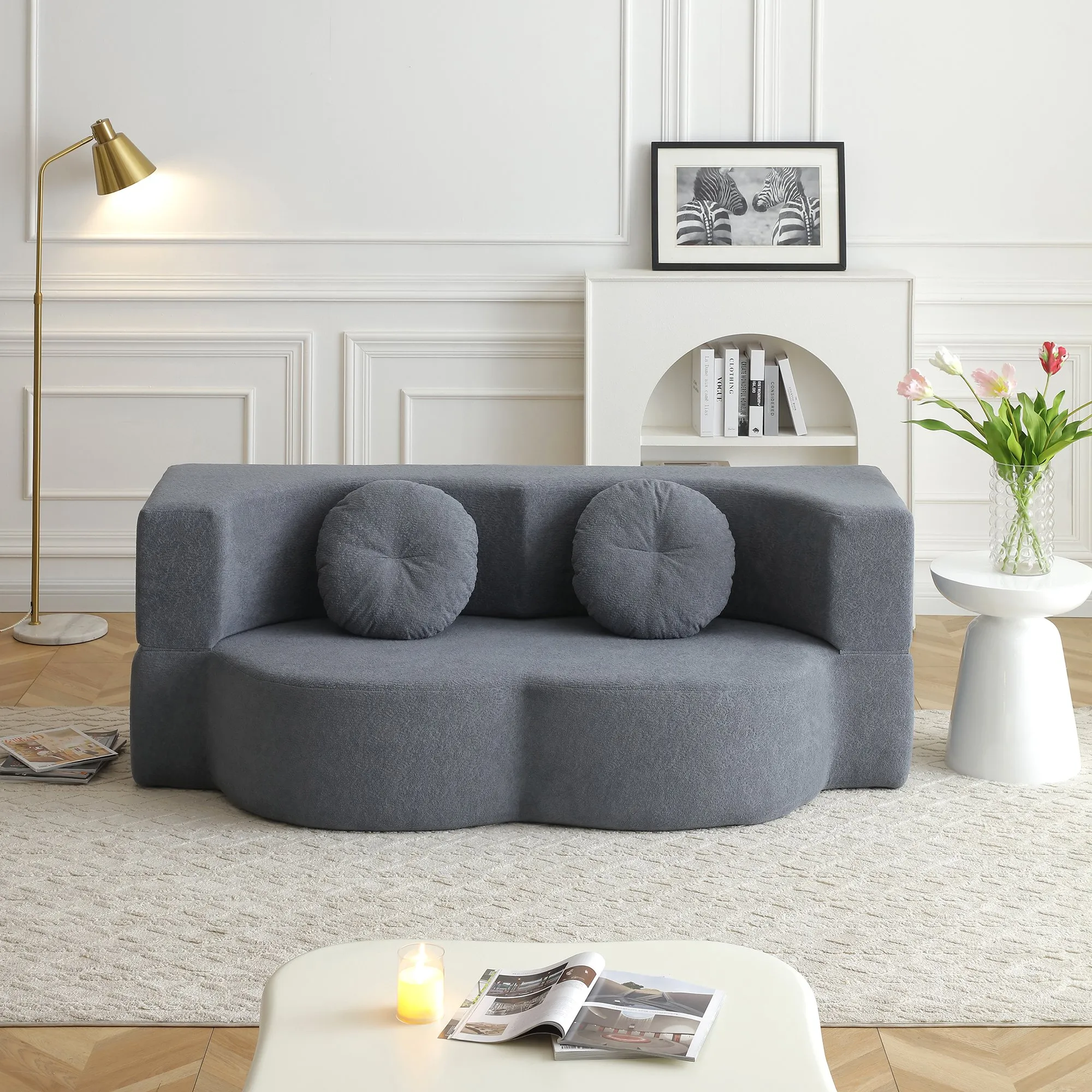 2-in-1 Cotton Linen Folding Sofa Bed with Pillow, Twin Sleeper