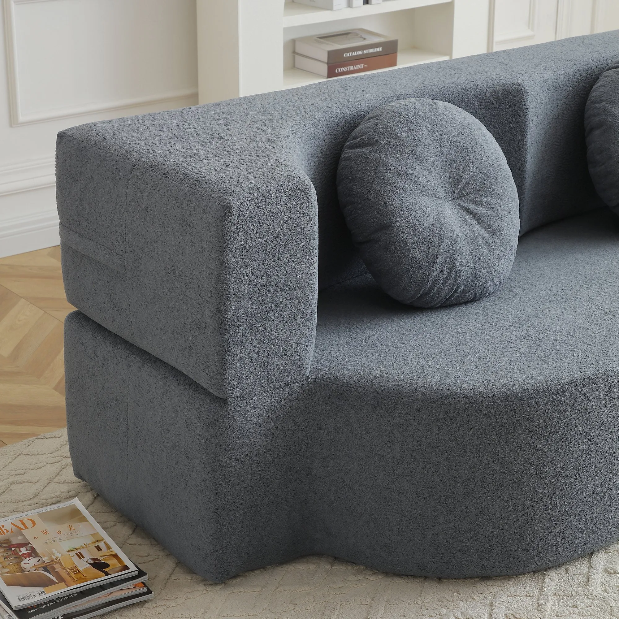 2-in-1 Cotton Linen Folding Sofa Bed with Pillow, Twin Sleeper