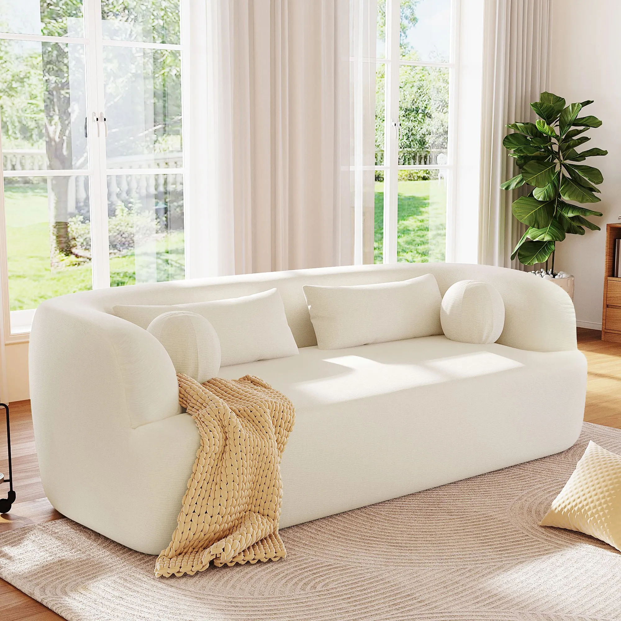 86-Inch Chenille Boneless Couch, Upholstered Sofa with Pillows