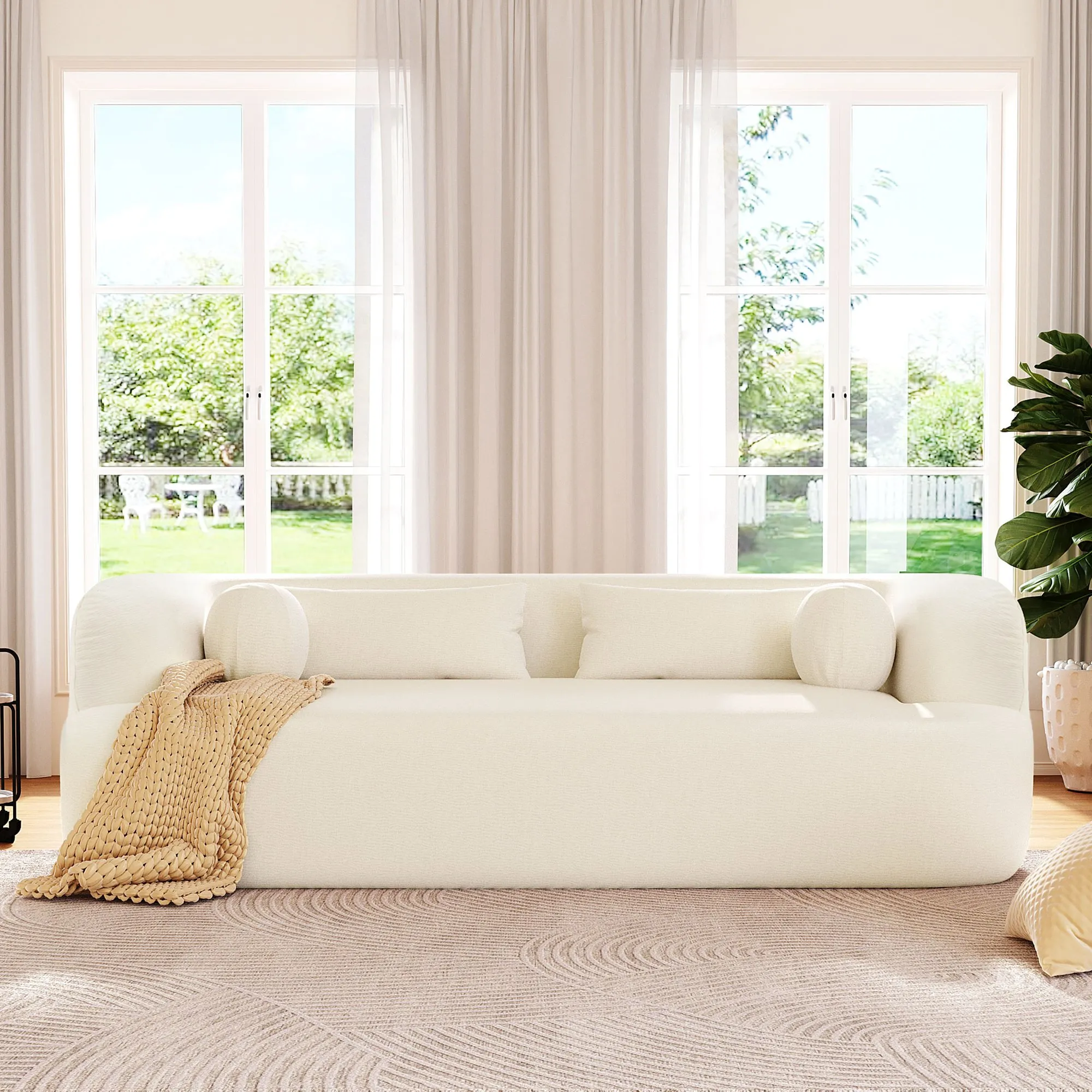 86-Inch Chenille Boneless Couch, Upholstered Sofa with Pillows