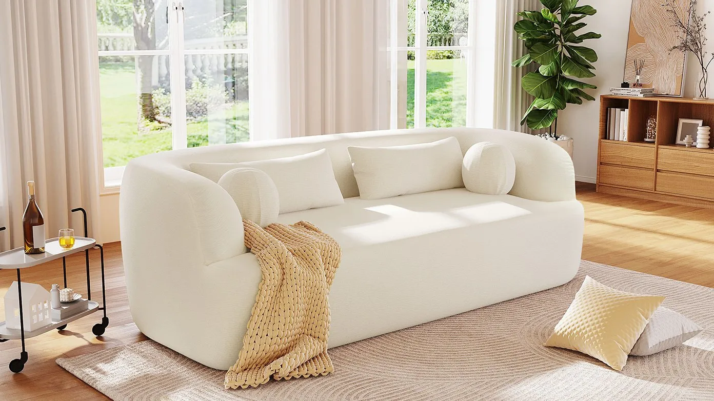86-Inch Chenille Boneless Couch, Upholstered Sofa with Pillows