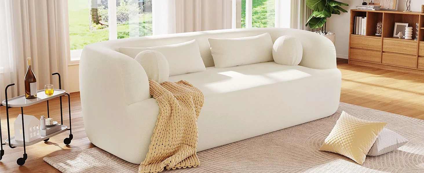 86-Inch Chenille Boneless Couch, Upholstered Sofa with Pillows