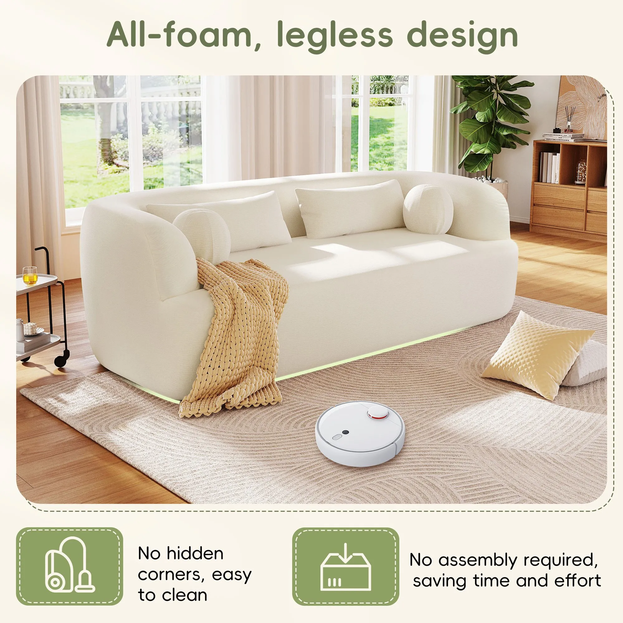 86-Inch Chenille Boneless Couch, Upholstered Sofa with Pillows
