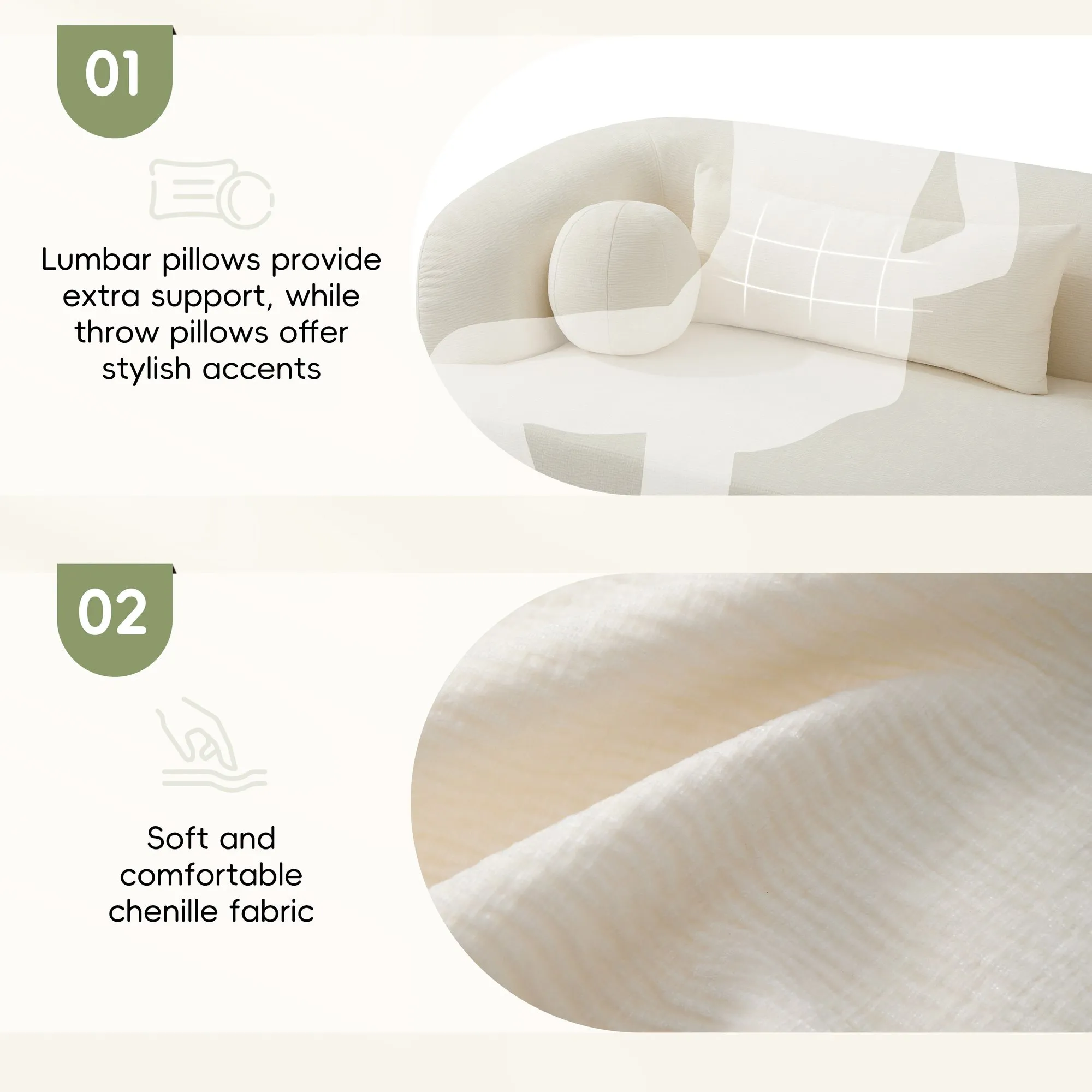 86-Inch Chenille Boneless Couch, Upholstered Sofa with Pillows