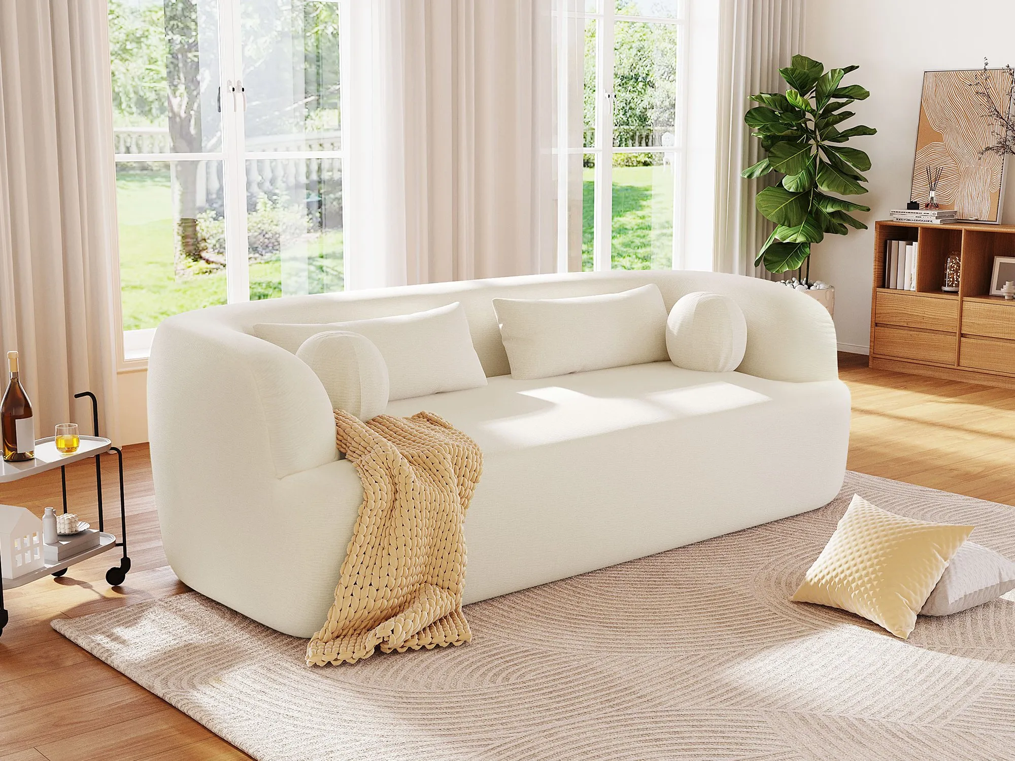 86-Inch Chenille Boneless Couch, Upholstered Sofa with Pillows