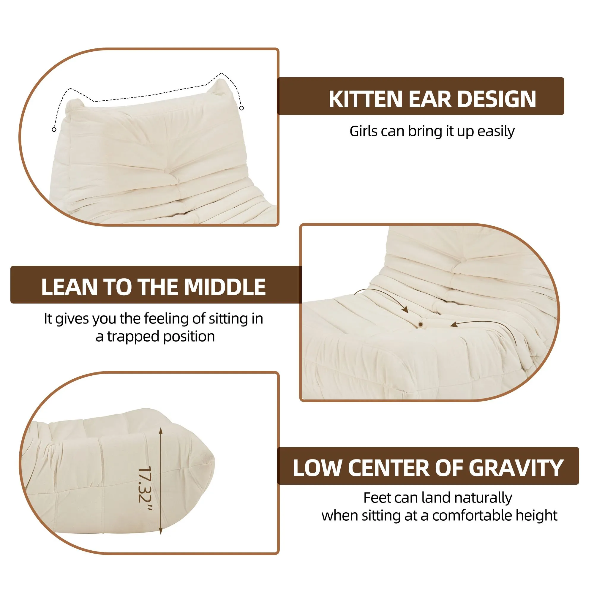 No-Assembly Bean Bag Chair for Adults, Big Polyester Blend