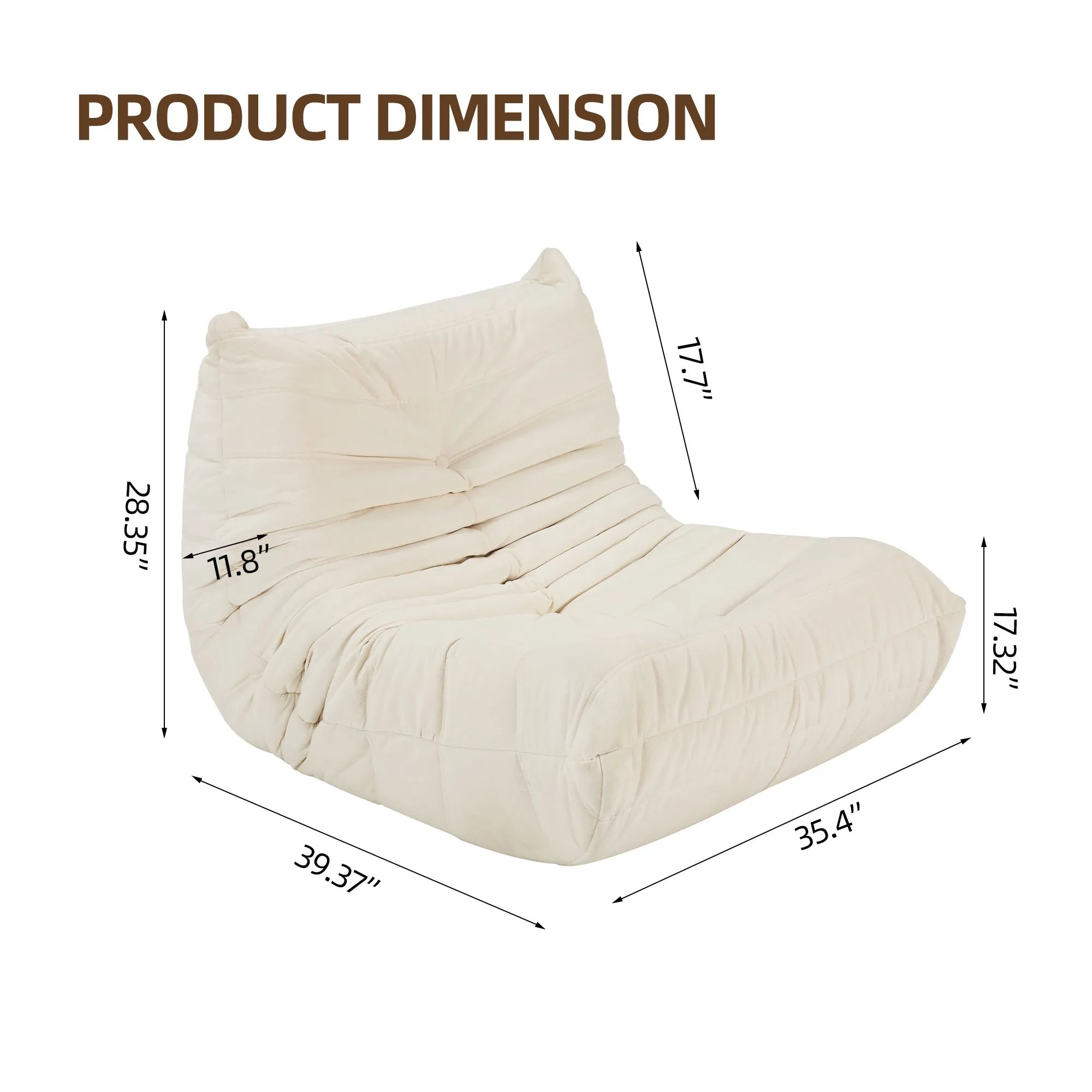 No-Assembly Bean Bag Chair for Adults, Big Polyester Blend