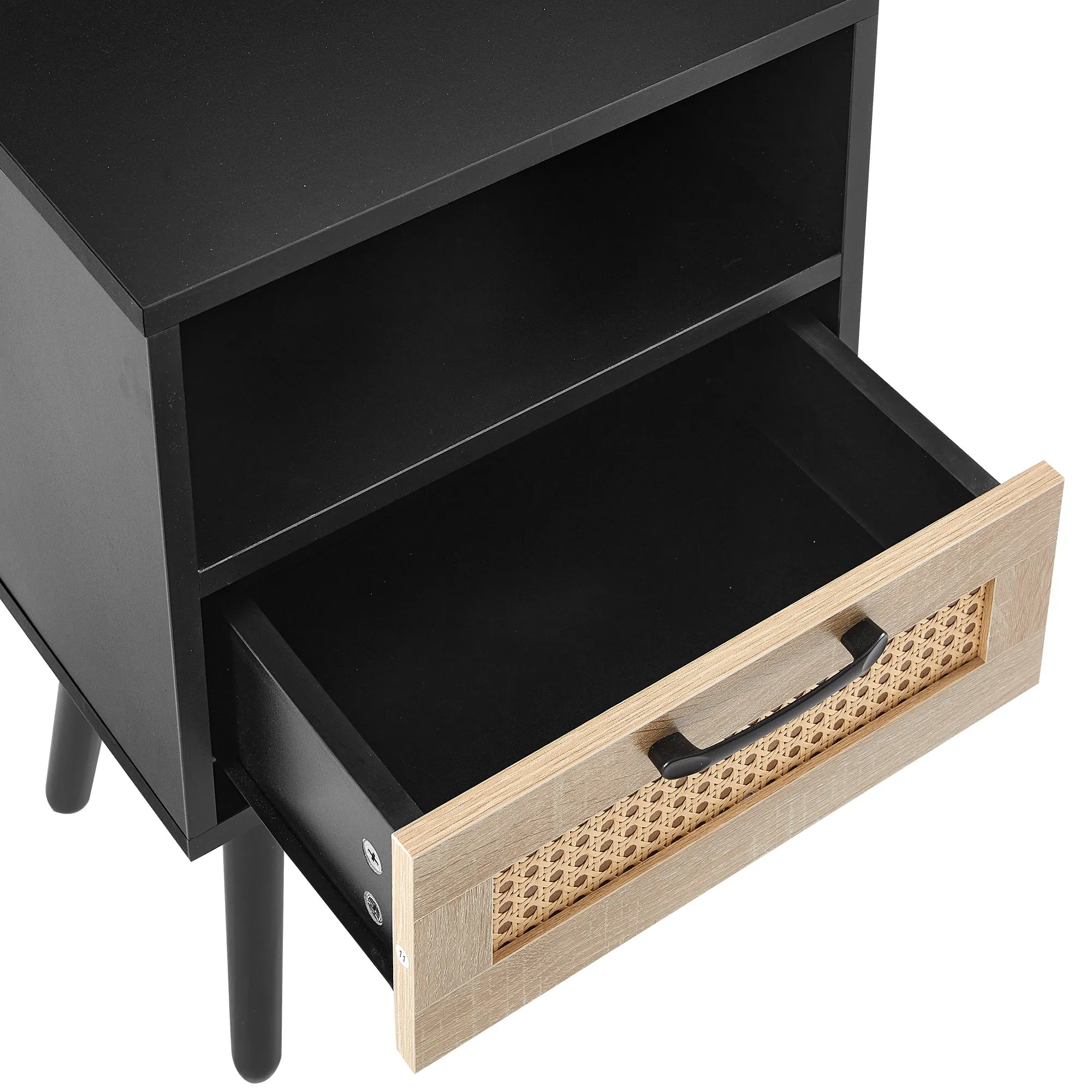 15.75-Inch Rattan End Table with Drawer, Solid Wood Legs