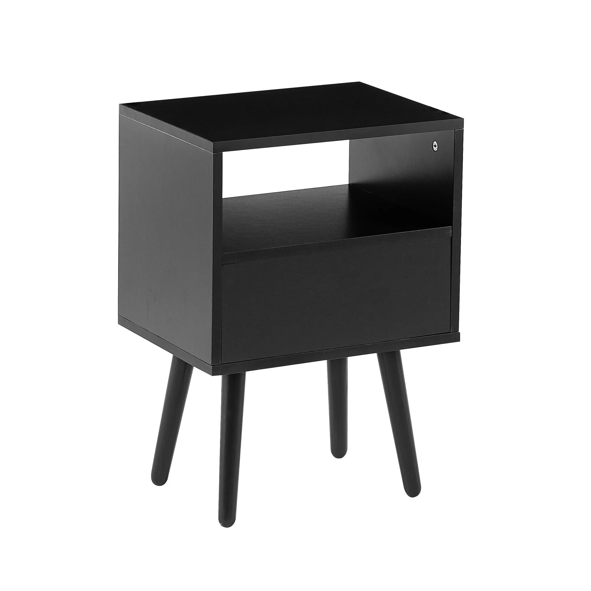 15.75-Inch Rattan End Table with Drawer, Solid Wood Legs
