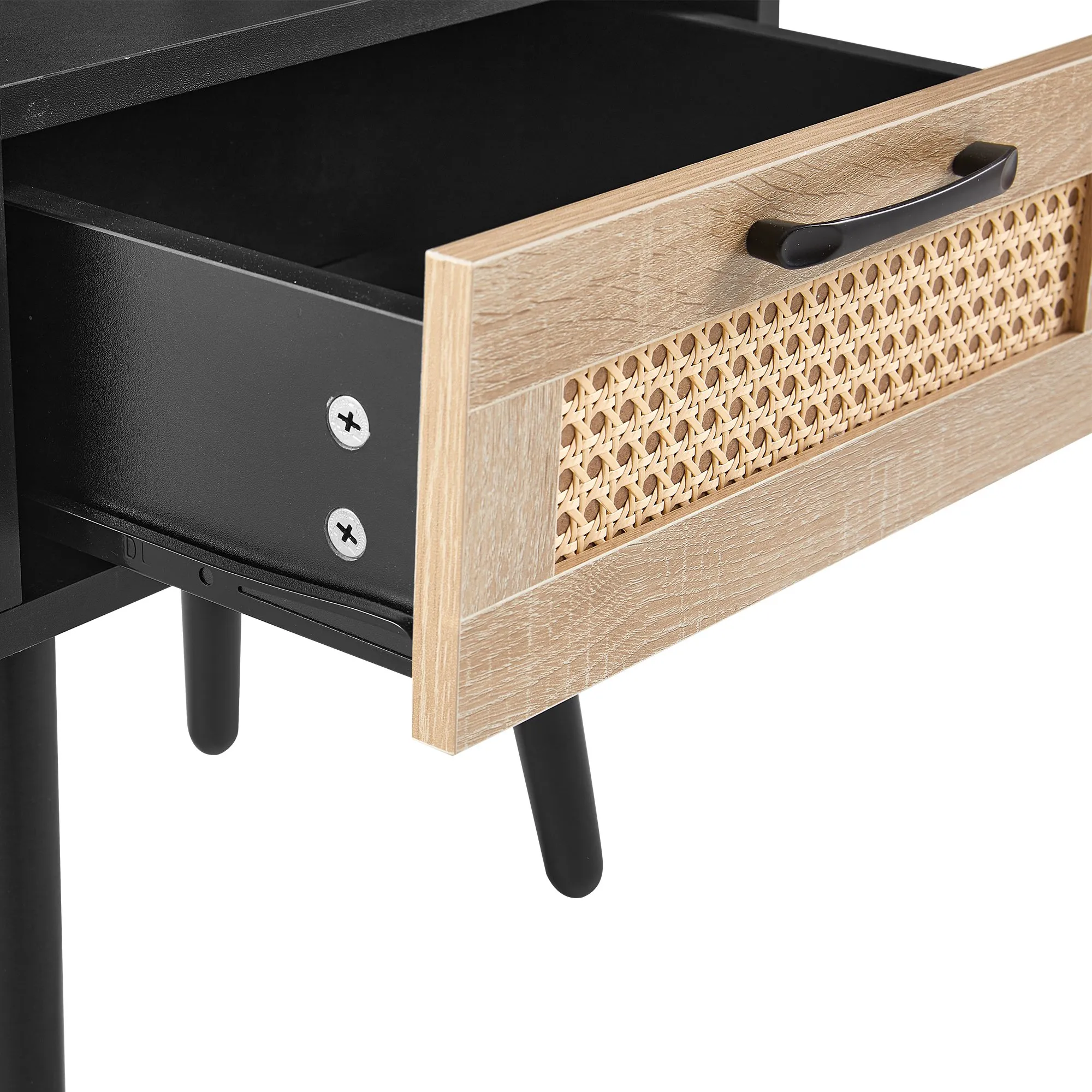 15.75-Inch Rattan End Table with Drawer, Solid Wood Legs