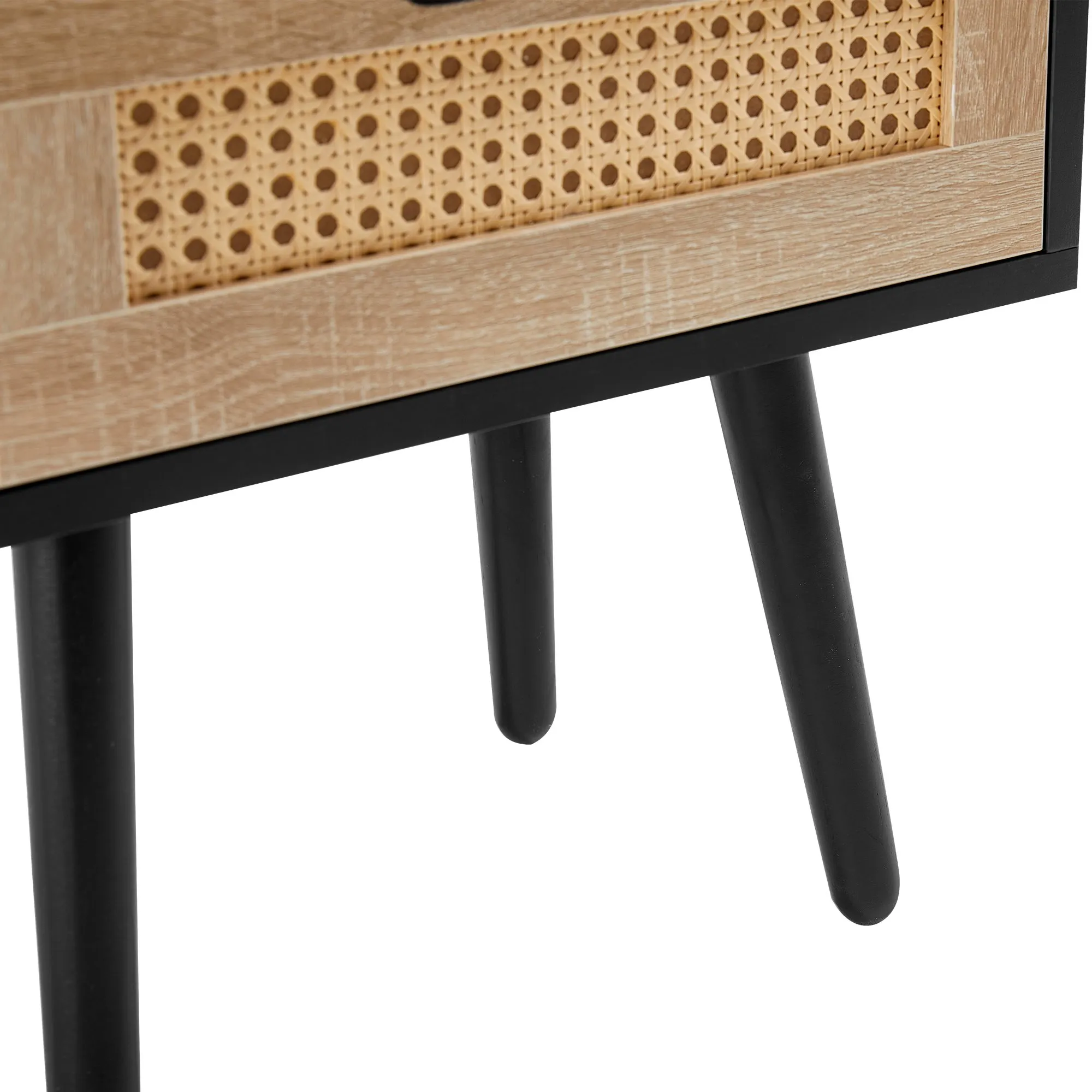 15.75-Inch Rattan End Table with Drawer, Solid Wood Legs