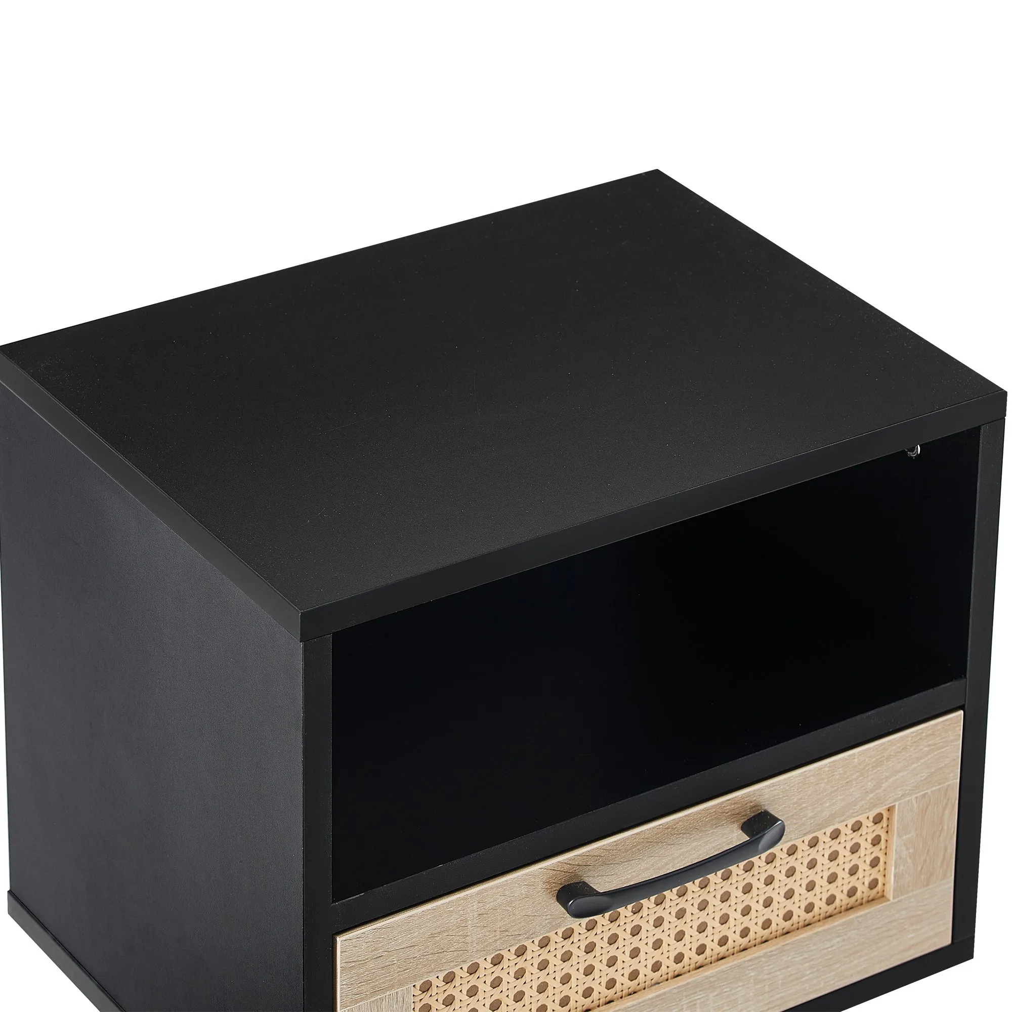 15.75-Inch Rattan End Table with Drawer, Solid Wood Legs