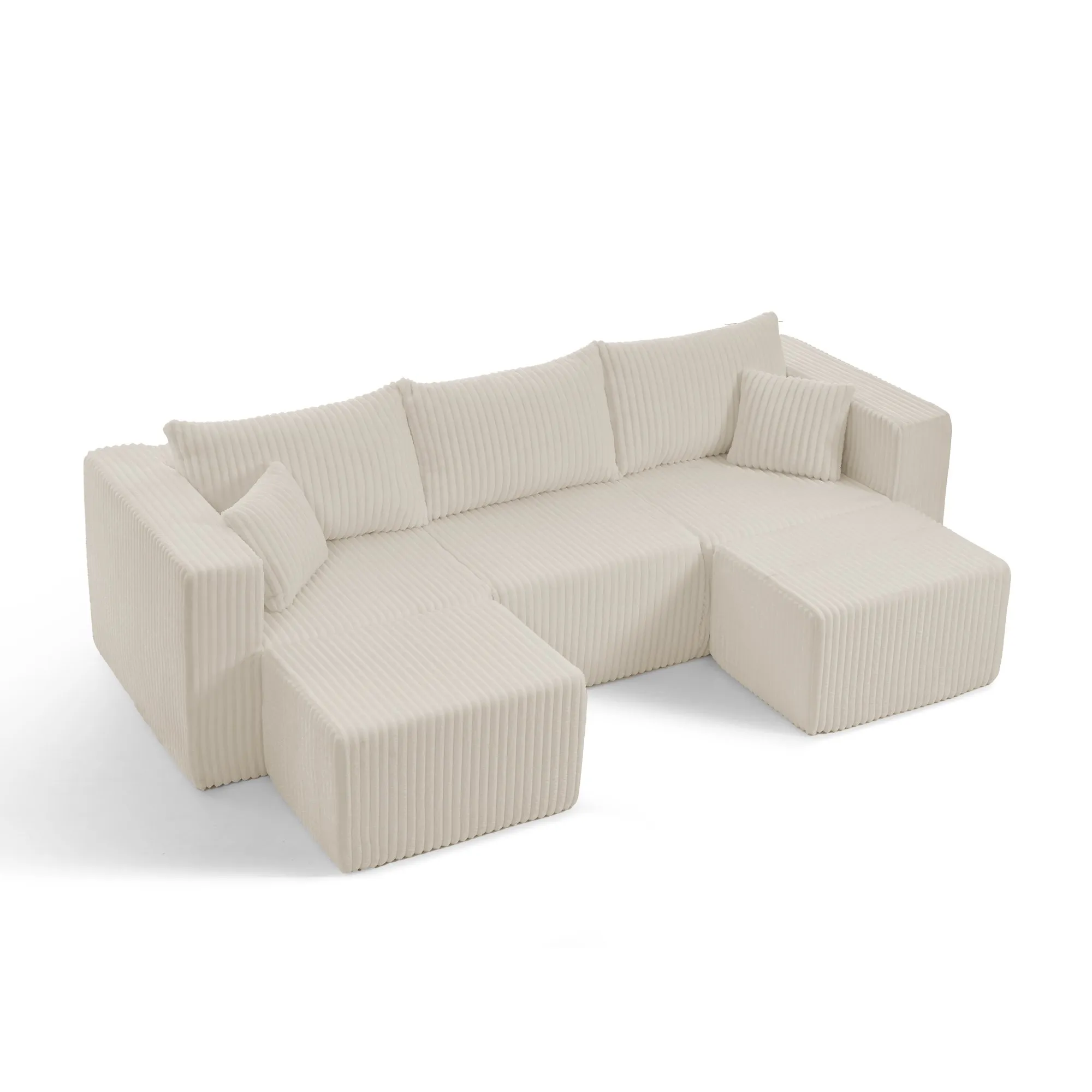 Compact Modular Corduroy Sectional Sofa, Compressed Modern