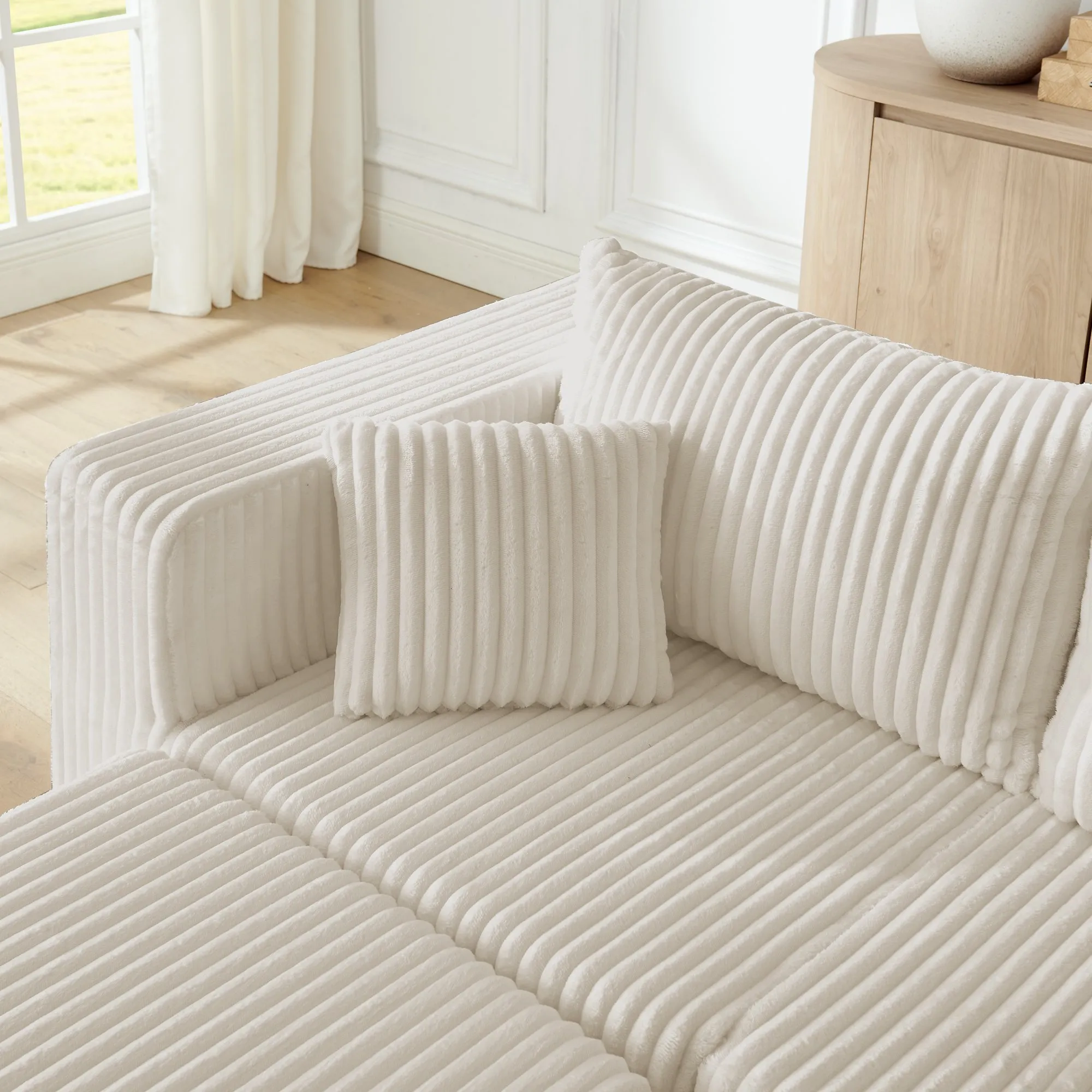 Compact Modular Corduroy Sectional Sofa, Compressed Modern
