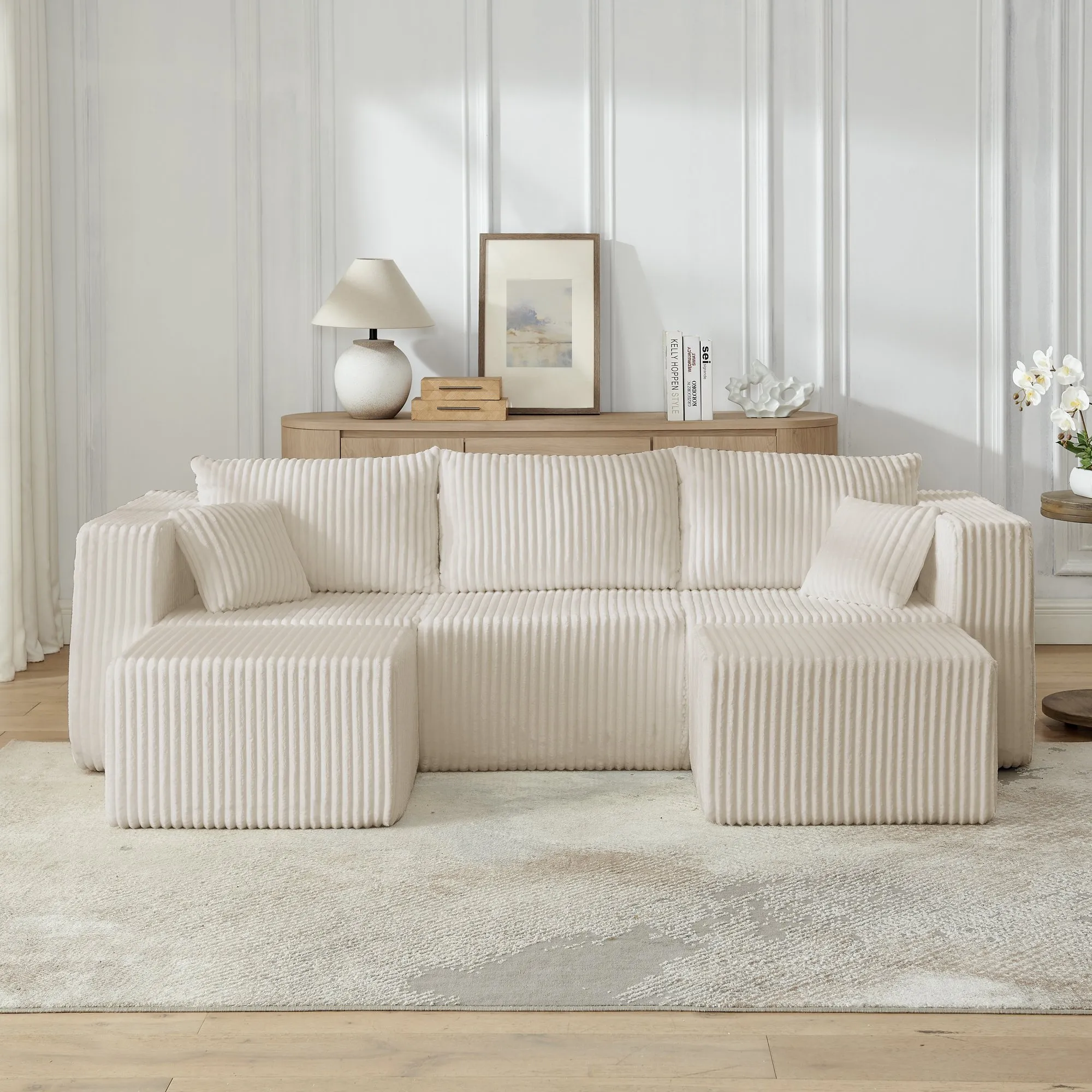 Compact Modular Corduroy Sectional Sofa, Compressed Modern