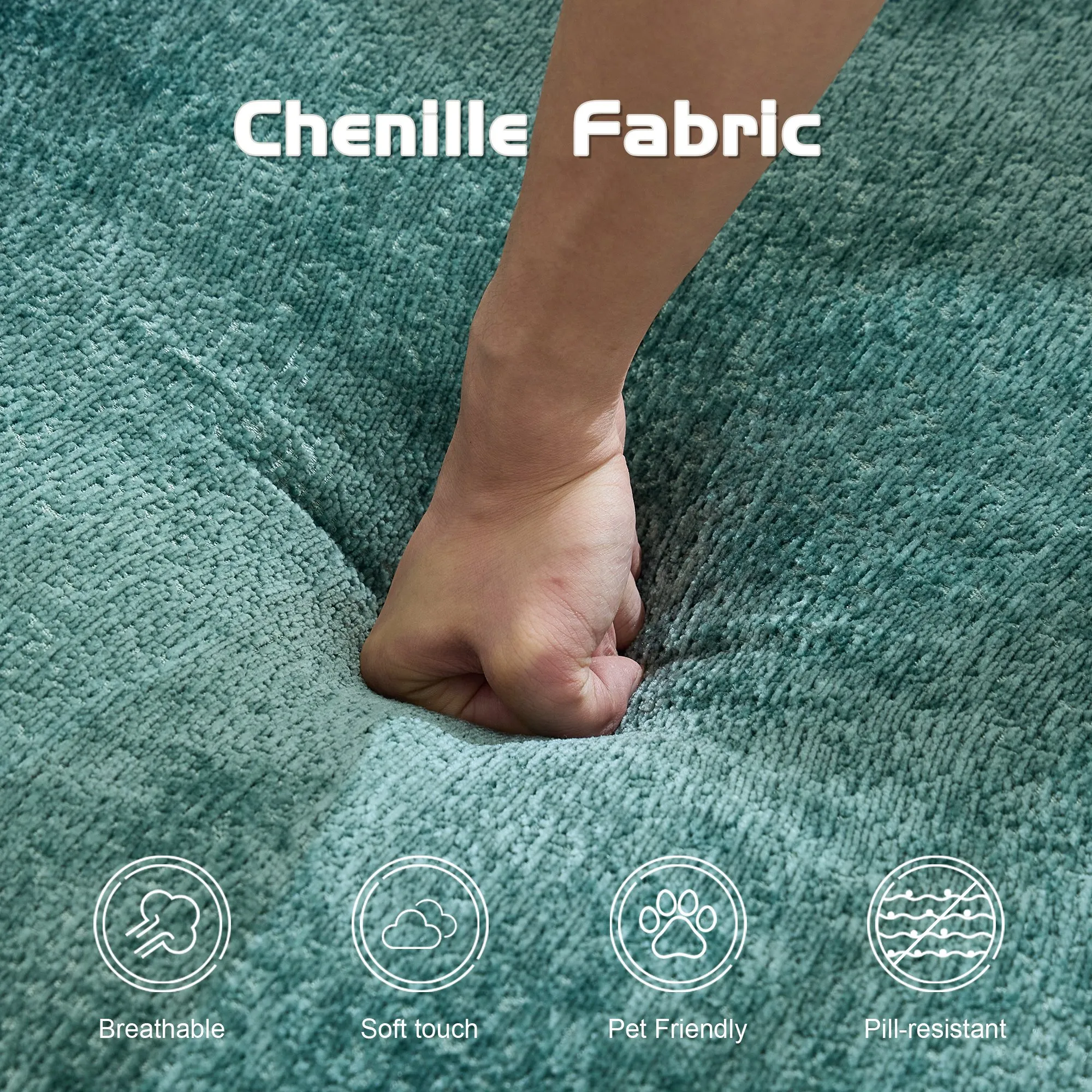 Chenille Compression Sofa Bed, Convertible Floor Sofa with Frame
